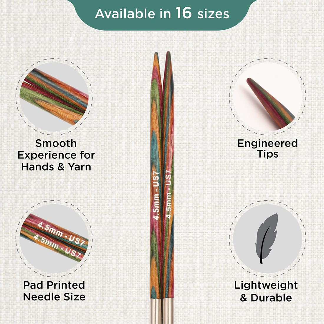 KNITPRO Symfonie Interchangeable Circular Needles - 4.5mm Size | Lightweight Birch Wood 3