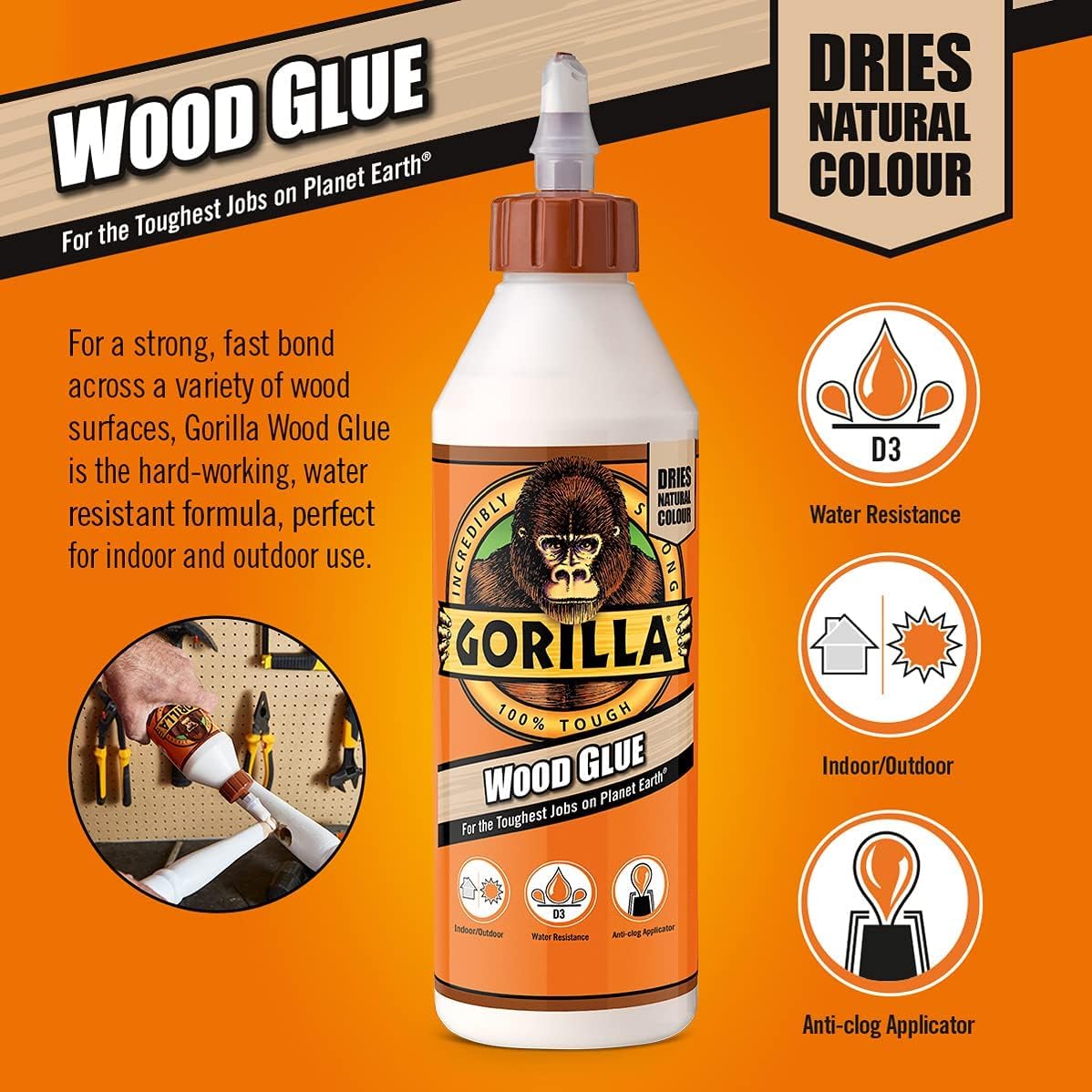 Gorilla Wood Glue - 532ml | D3 Water Resistant | 20-30 Min Grip Time 3