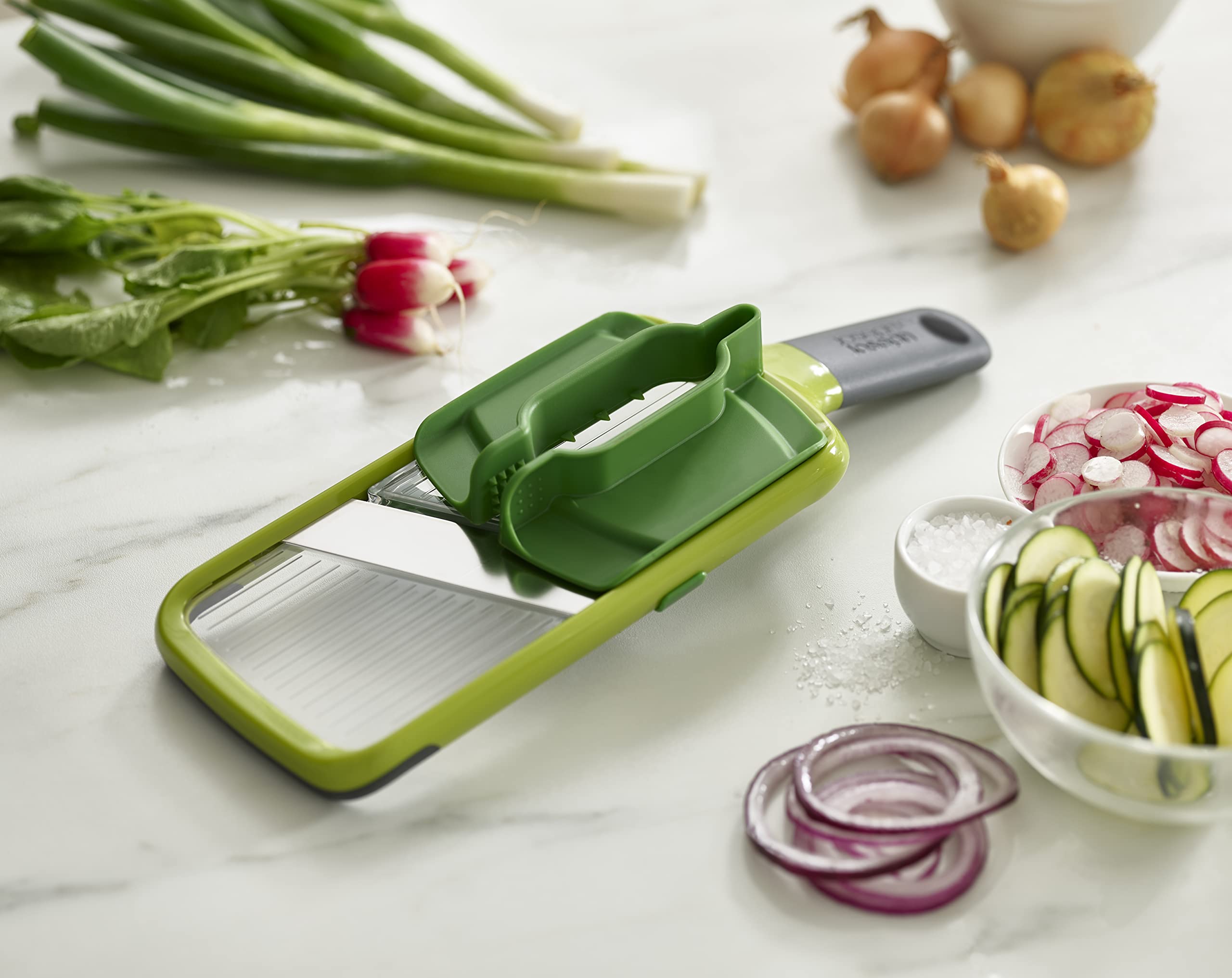Joseph Joseph Multi-Grip Kitchen Mandoline - Adjustable Slicer with 3 Thickness Settings | Green 5