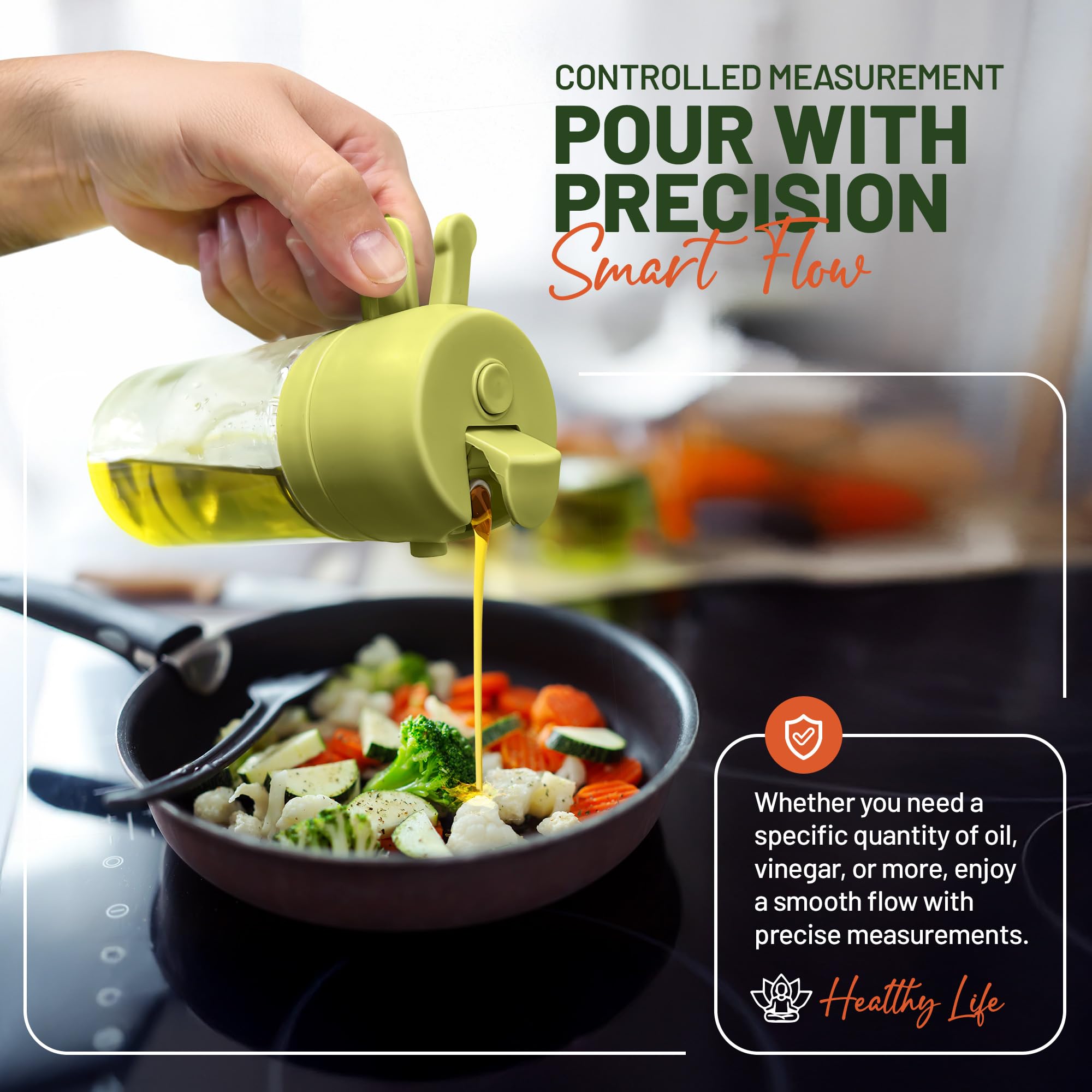 PORTENTUM 17oz Oil Spray Bottle - 2 in 1 Olive Oil Dispenser for Cooking, Grilling, Frying | Green Glass 3