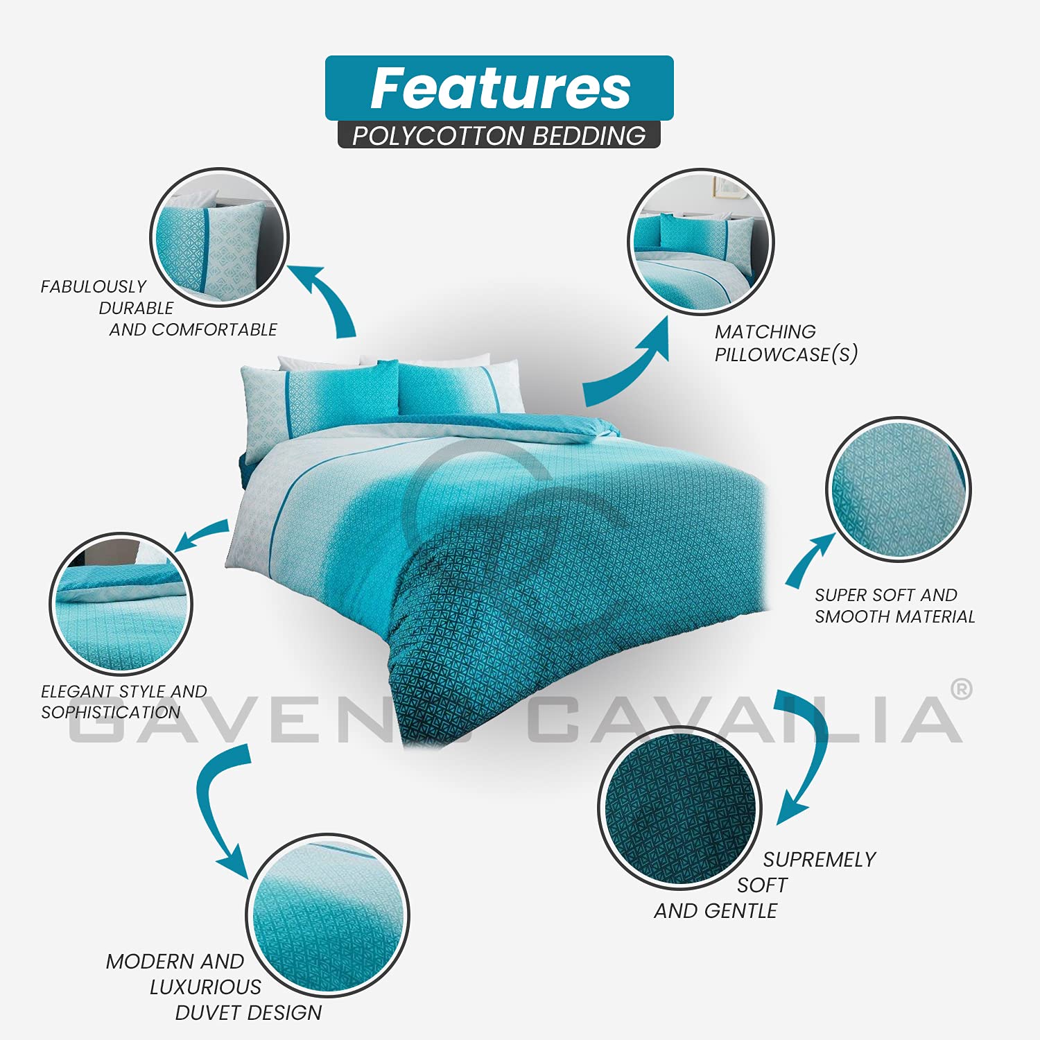GC GAVENO CAVAILIA Urban Ombre Luxury Double Duvet Cover Set, Teal, 3 Piece 2