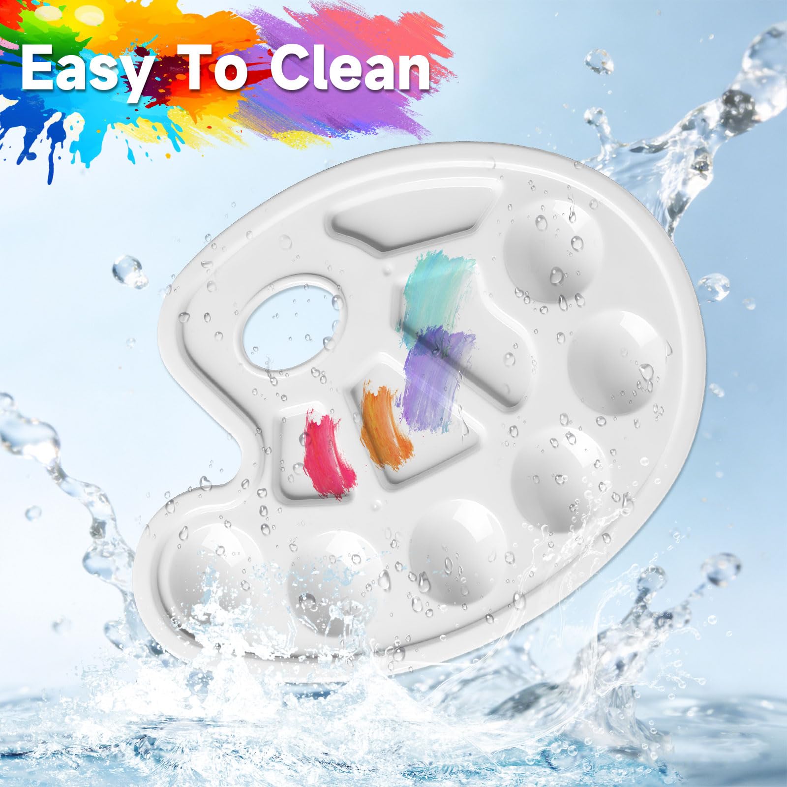 MOXYOY 2-Pack Plastic Paint Palette Tray with 10 Wells and Thumb Hole for Acrylic Oil Watercolor 6
