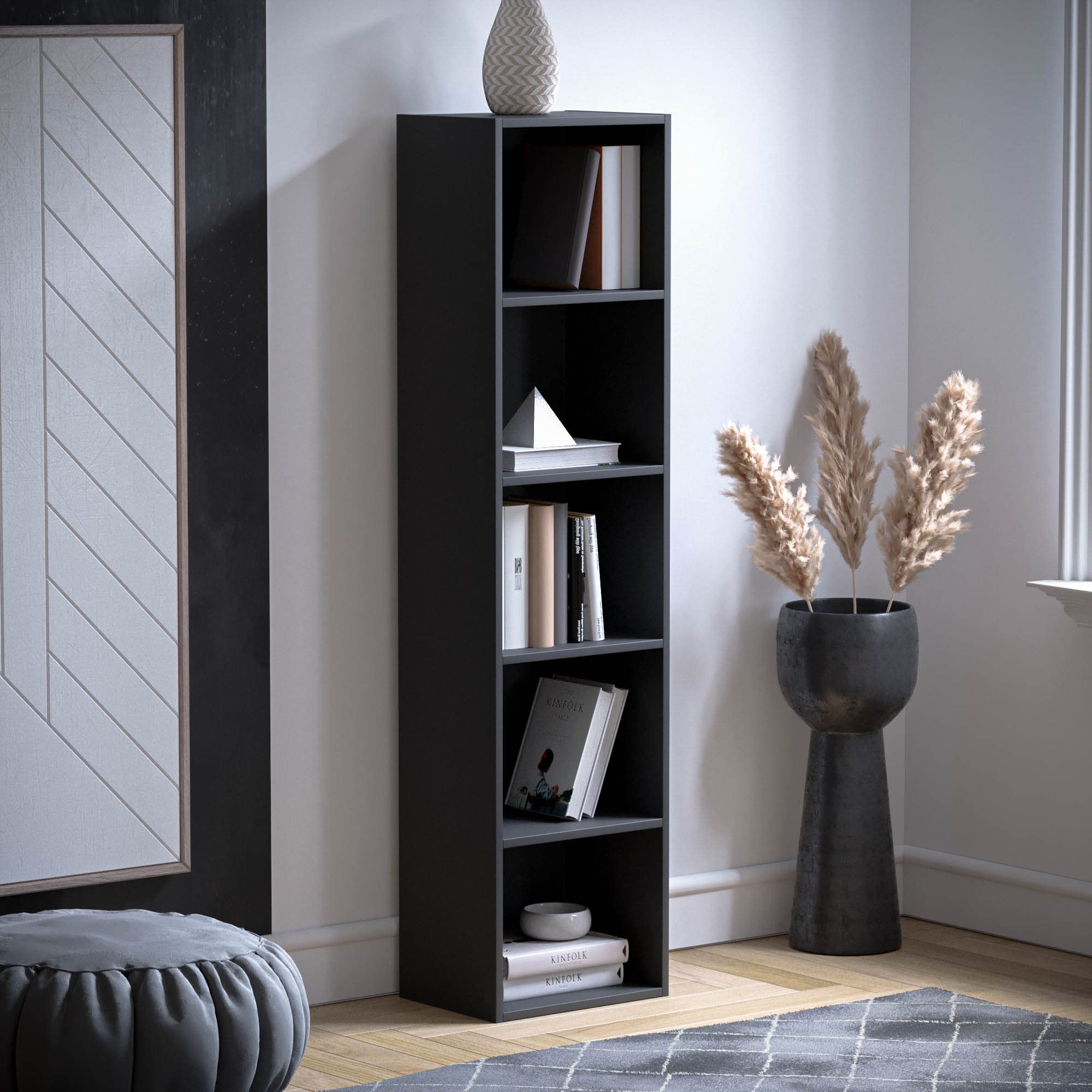 Vida Designs Oxford 5 Tier Cube Bookcase - Black Wooden Shelving | H 132 x W 32 x D 24 cm 6