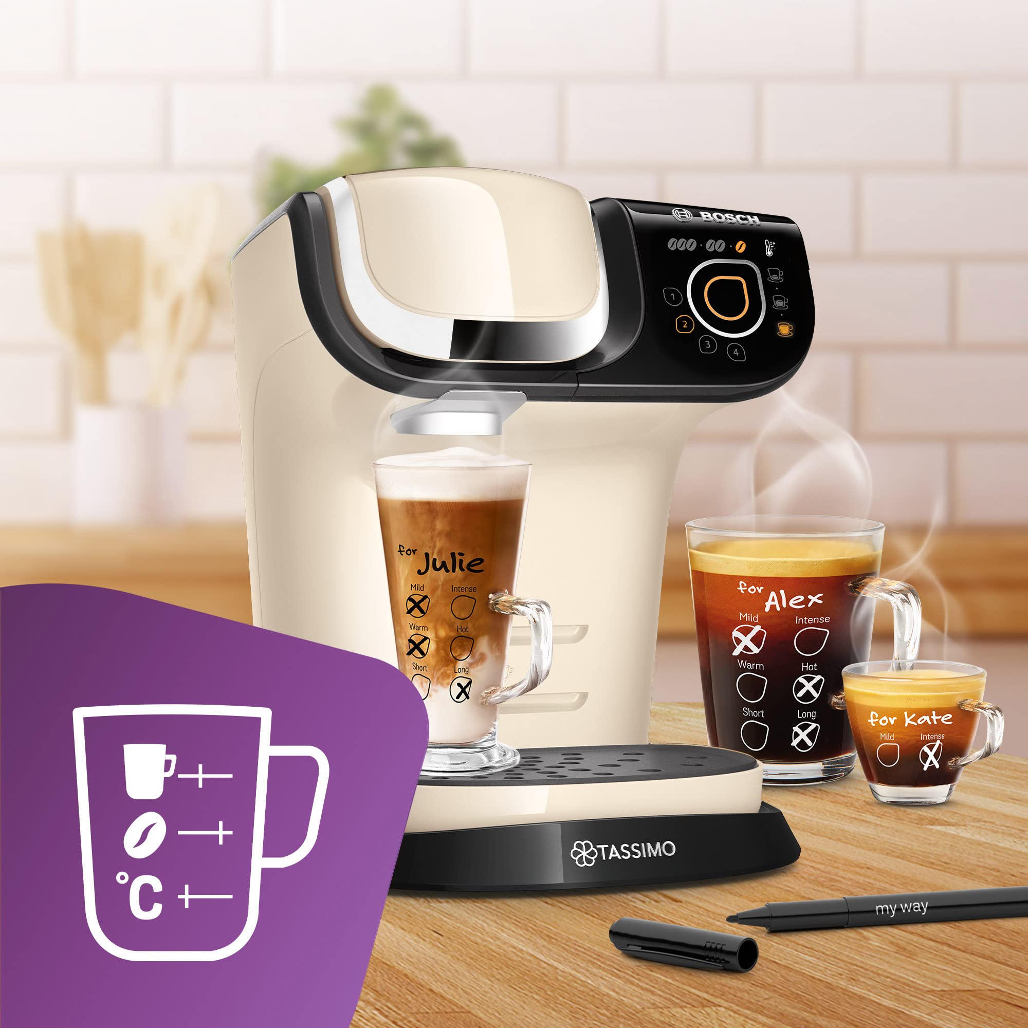 Tassimo by Bosch My Way 2 TAS6507GB Coffee Machine - 1500W, 1.3L Tank, Cream 7