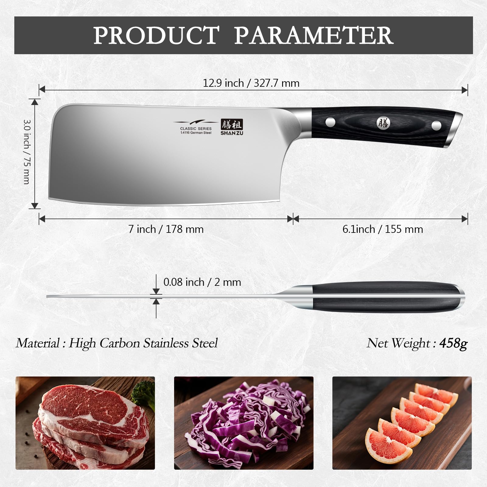 SHAN ZU Santoku Knife - 7 Inch High-Carbon German Stainless Steel Blade | Pakkawood Handle 5