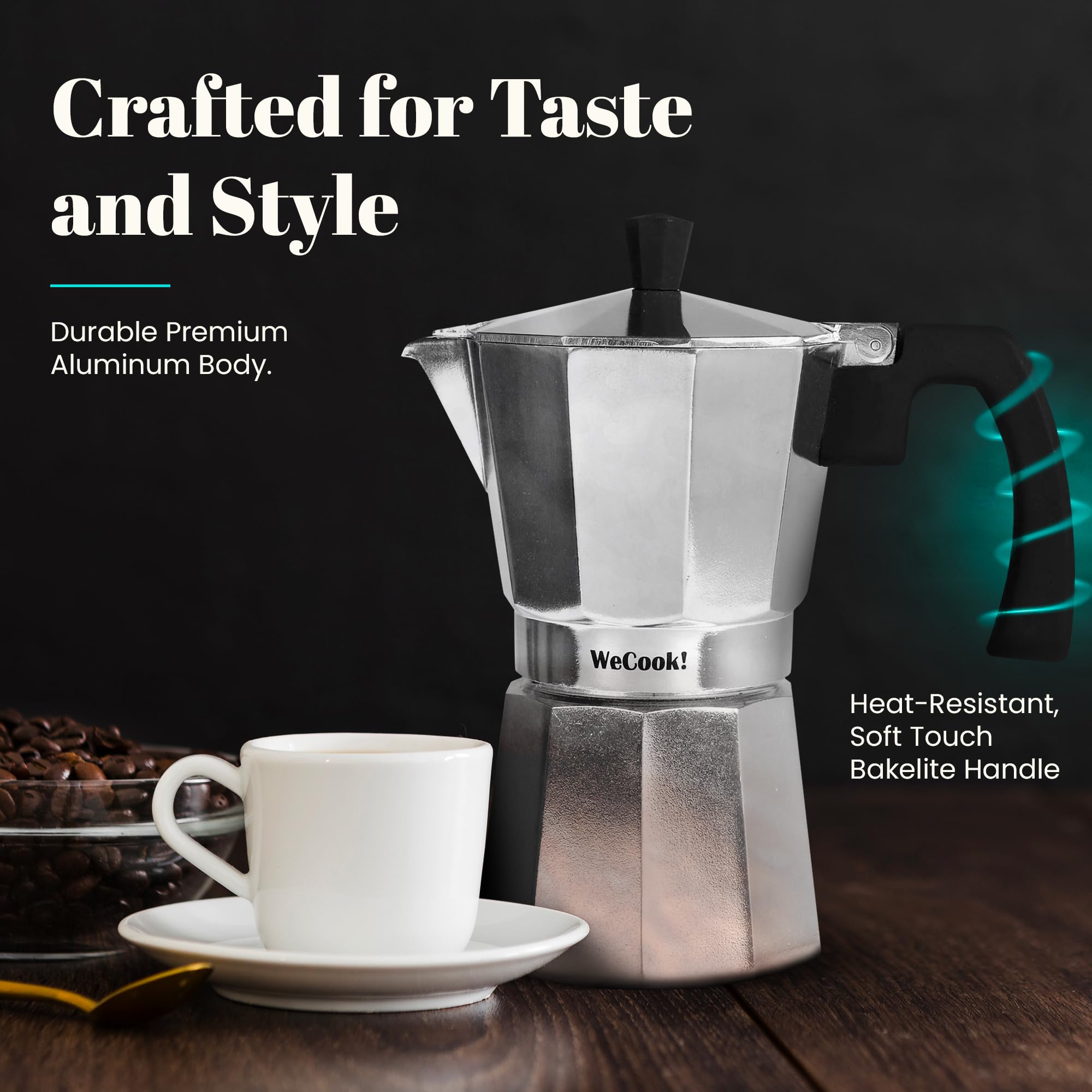 WECOOK! Paola Italian Moka Pot Espresso Maker - 1 Cup Capacity | Aluminum | Gas, Electric & Ceramic Hobs (Not Induction) 4