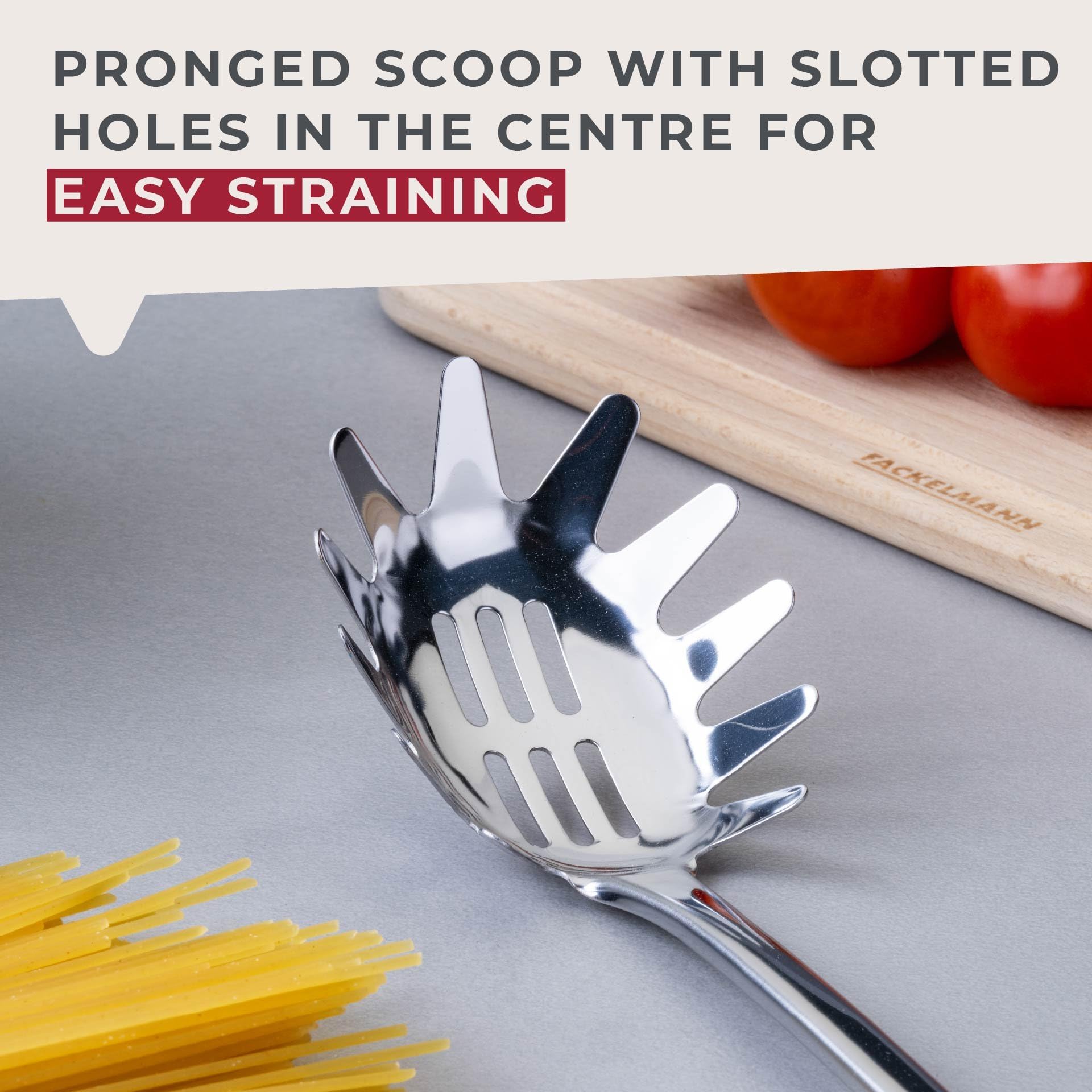 Fackelmann Initial Spaghetti Tongs - Durable Inox Stainless Steel & Plastic Handle | Dishwasher Safe 3