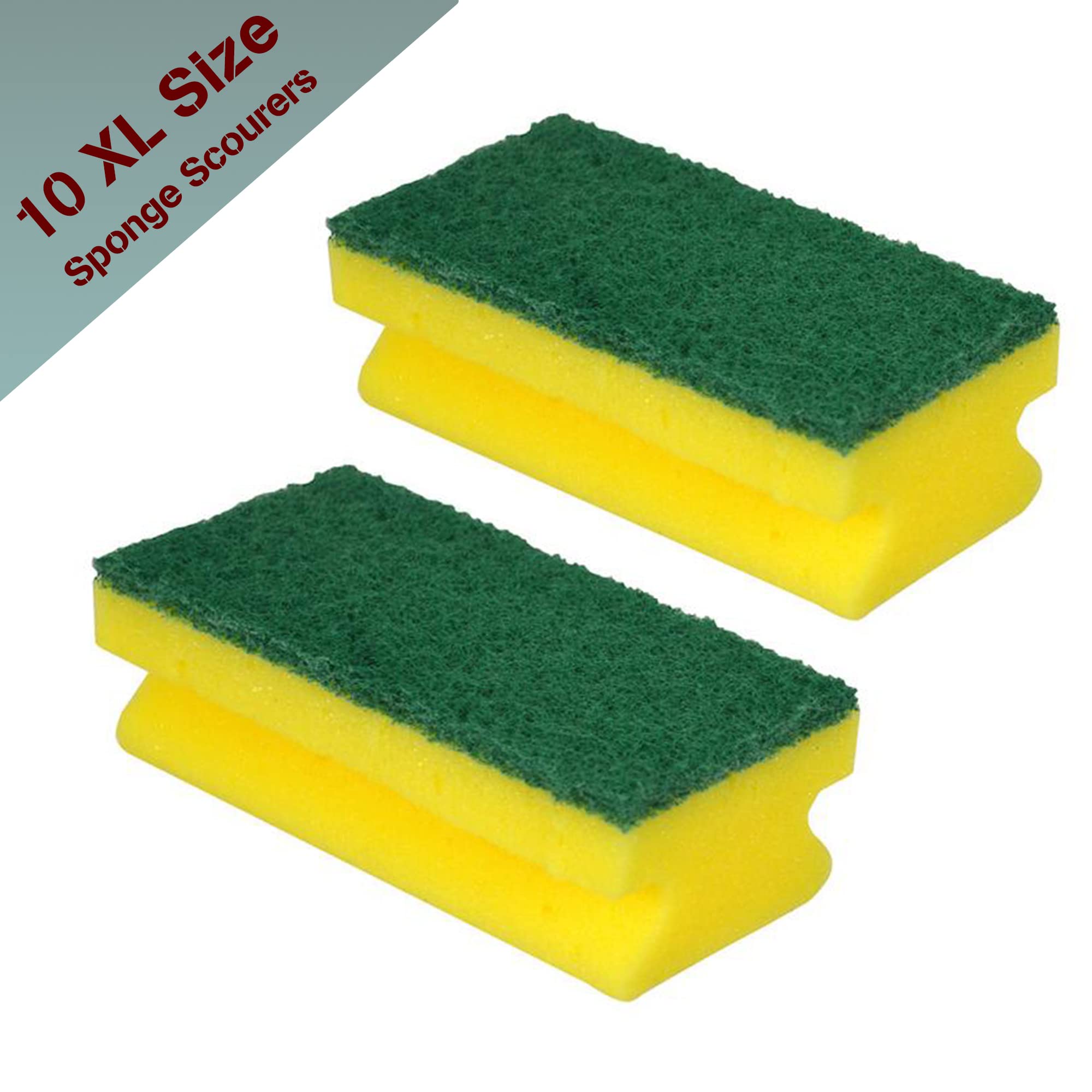 HomeSmith Heavy Duty Scrub Sponge Scourer - Dual-Sided Cleaning | Pack of 10 | Yellow & Green 3