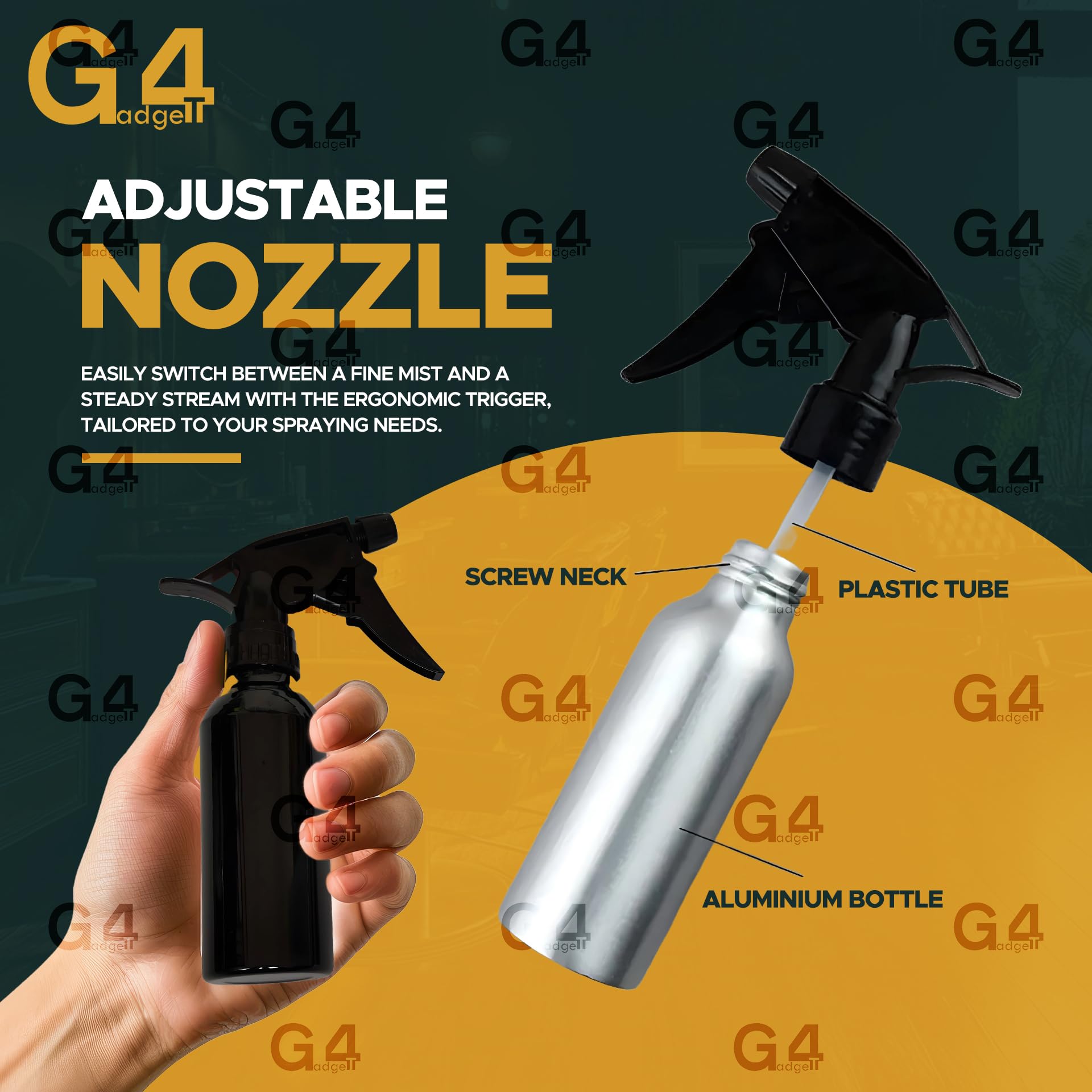 G4GADGET Aluminium Water Sprayer Empty Spray Bottles - 2 Pack, 200ml Refillable | Adjustable Mist/Stream 6