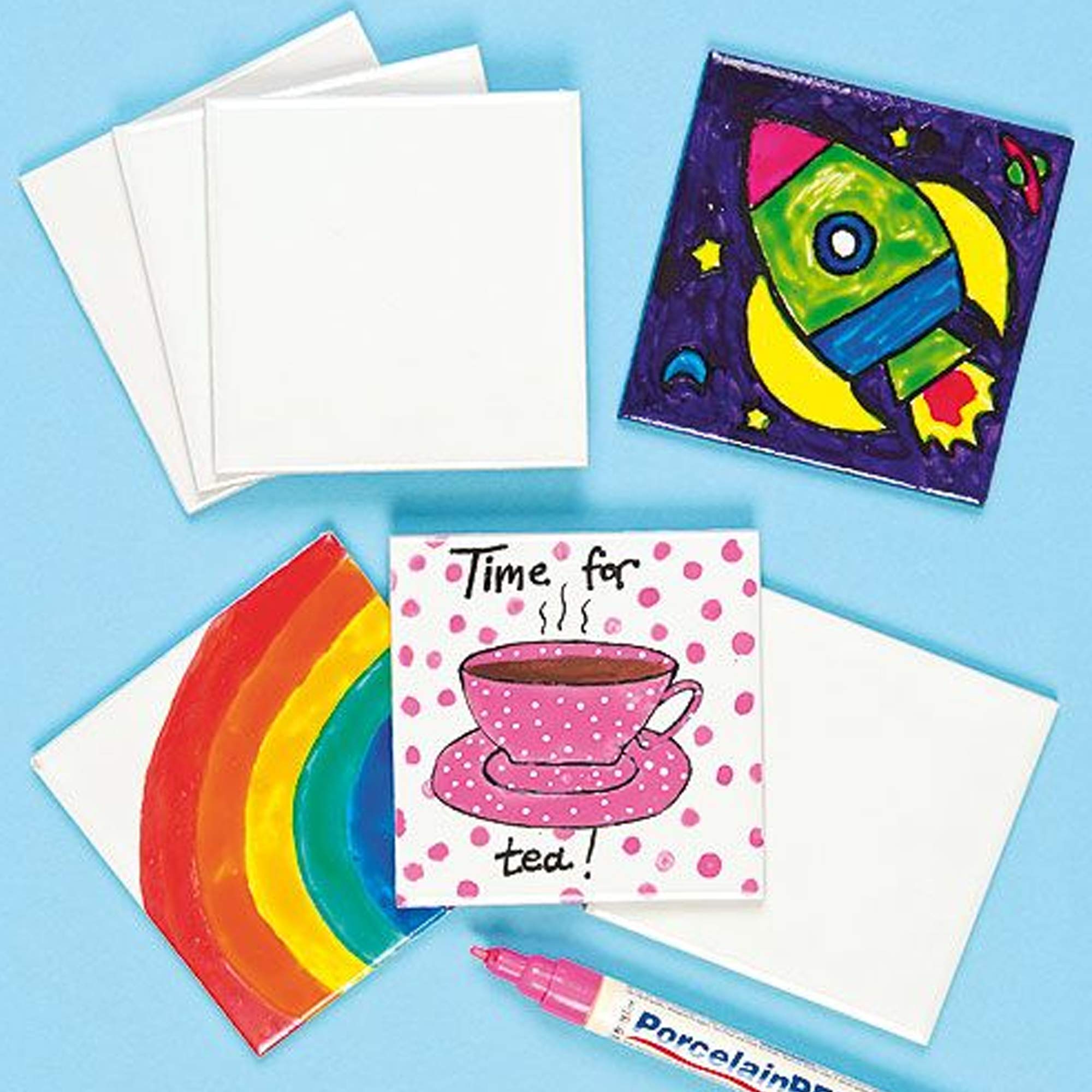 Baker Ross EK3336 Paint Your Own Ceramic Coasters - Pack of 6 | 95mm Square 5