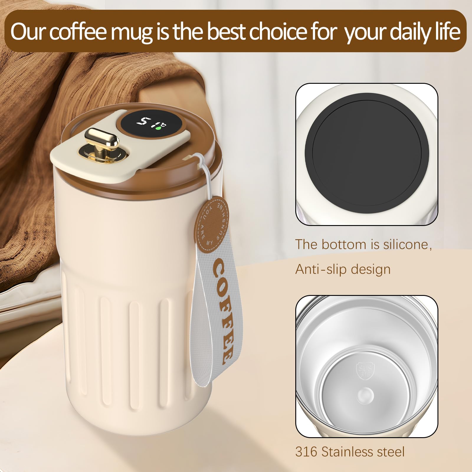 Homealexa Insulated Travel Mug with Temperature Display | 316/304 Stainless Steel | 410 ml 5