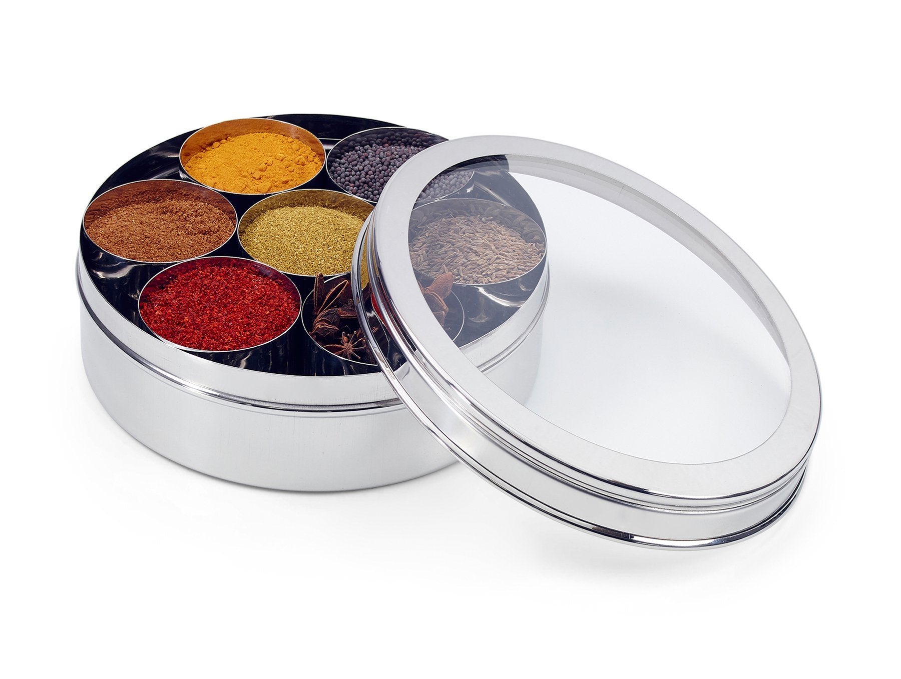 Zinel 7200 Stainless Steel Spice Box/Masala Dabba with 7 Compartments | 16cm Diameter | Silver 1