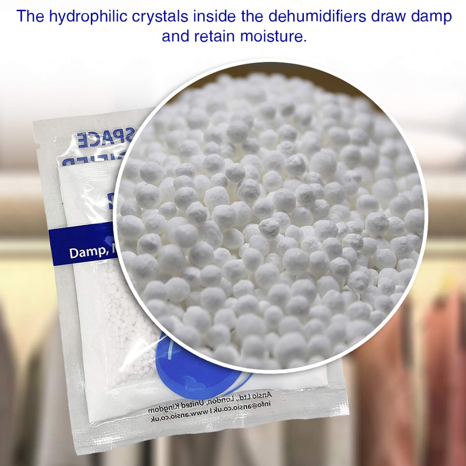 ANSIO Interior Dehumidifier Damp Absorber Sachets - Removes Humidity from Small Spaces | 12 x 36g Packs 4