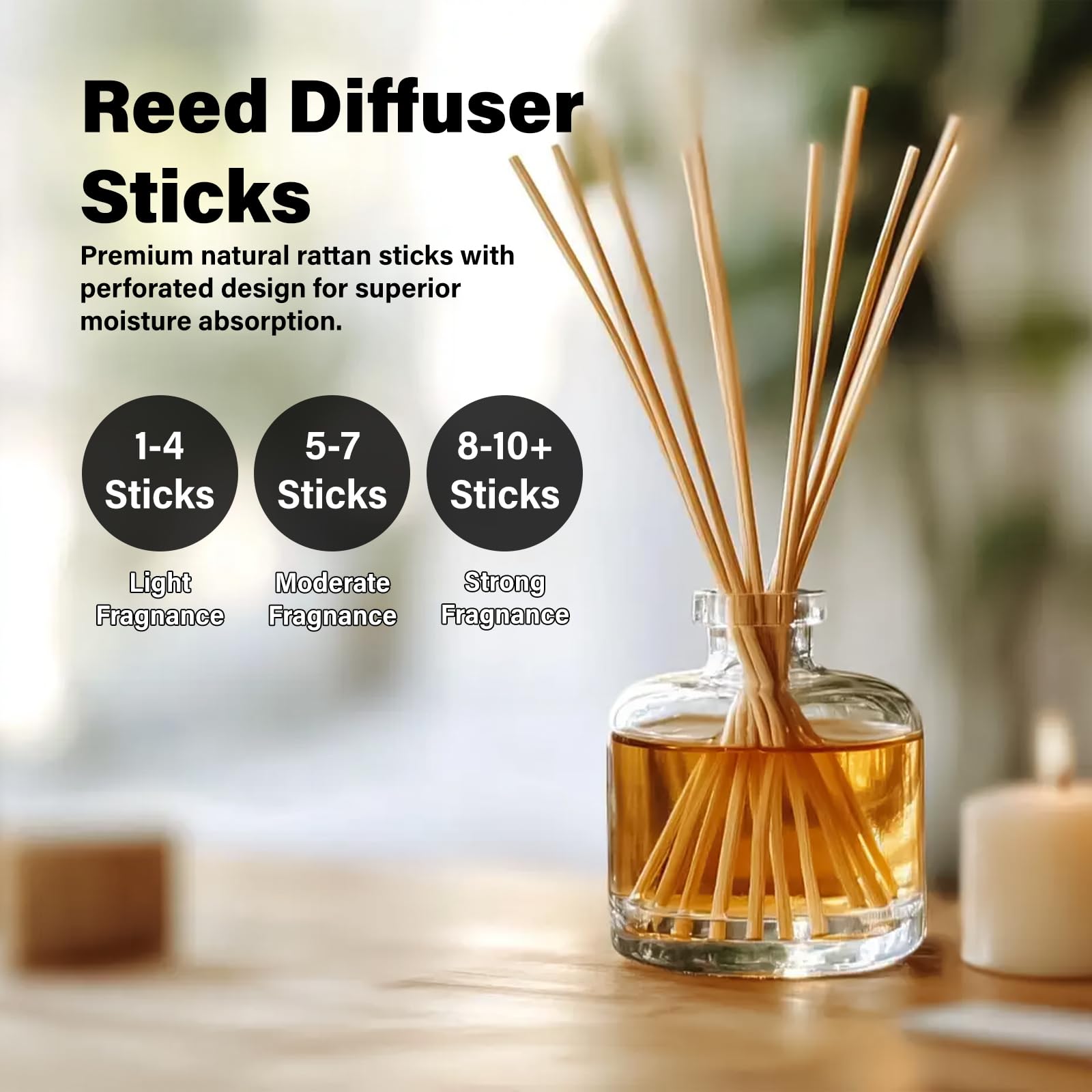Admygo 160pc Reed Diffuser Sticks - 7.8 Inch Thick Rattan for Essential Oil Diffusion | Black/Natural Mix 4