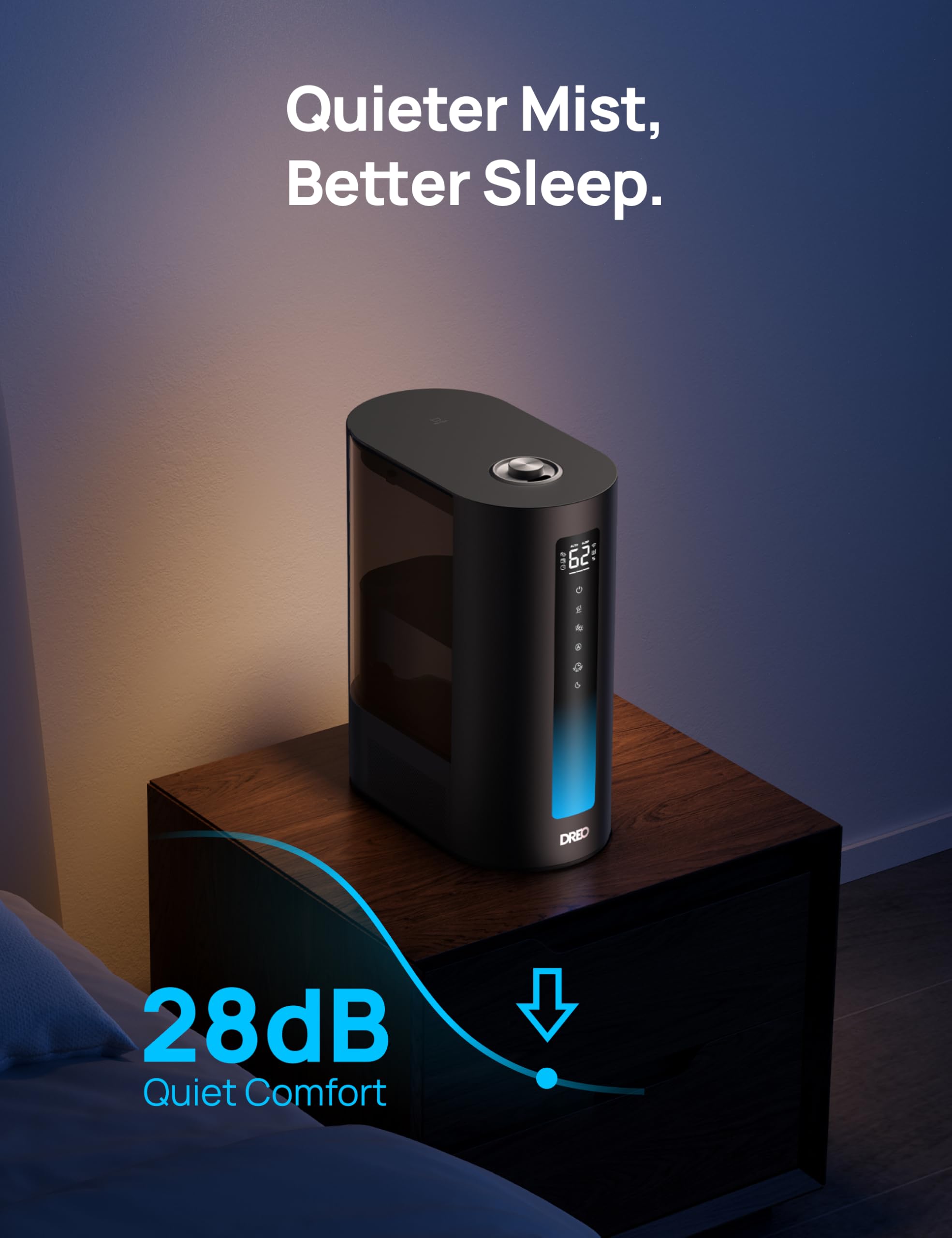 Dreo 6L Smart Humidifier for Large Room - Warm & Cool Mist, Dual Aroma Tray | Black 6