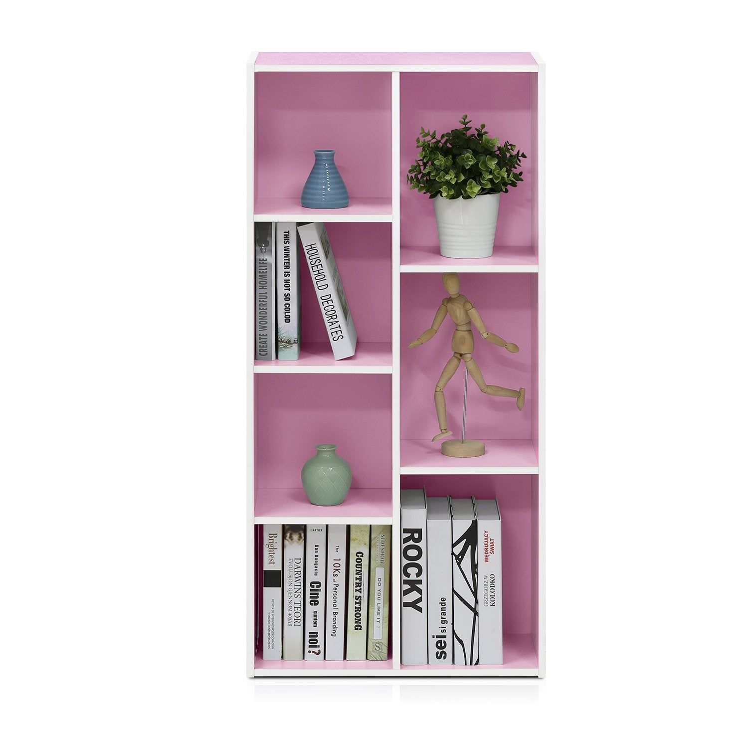 Furinno LUDER 7-Cube Book Shelf - Functional Storage | Engineered Wood | White/Pink 6