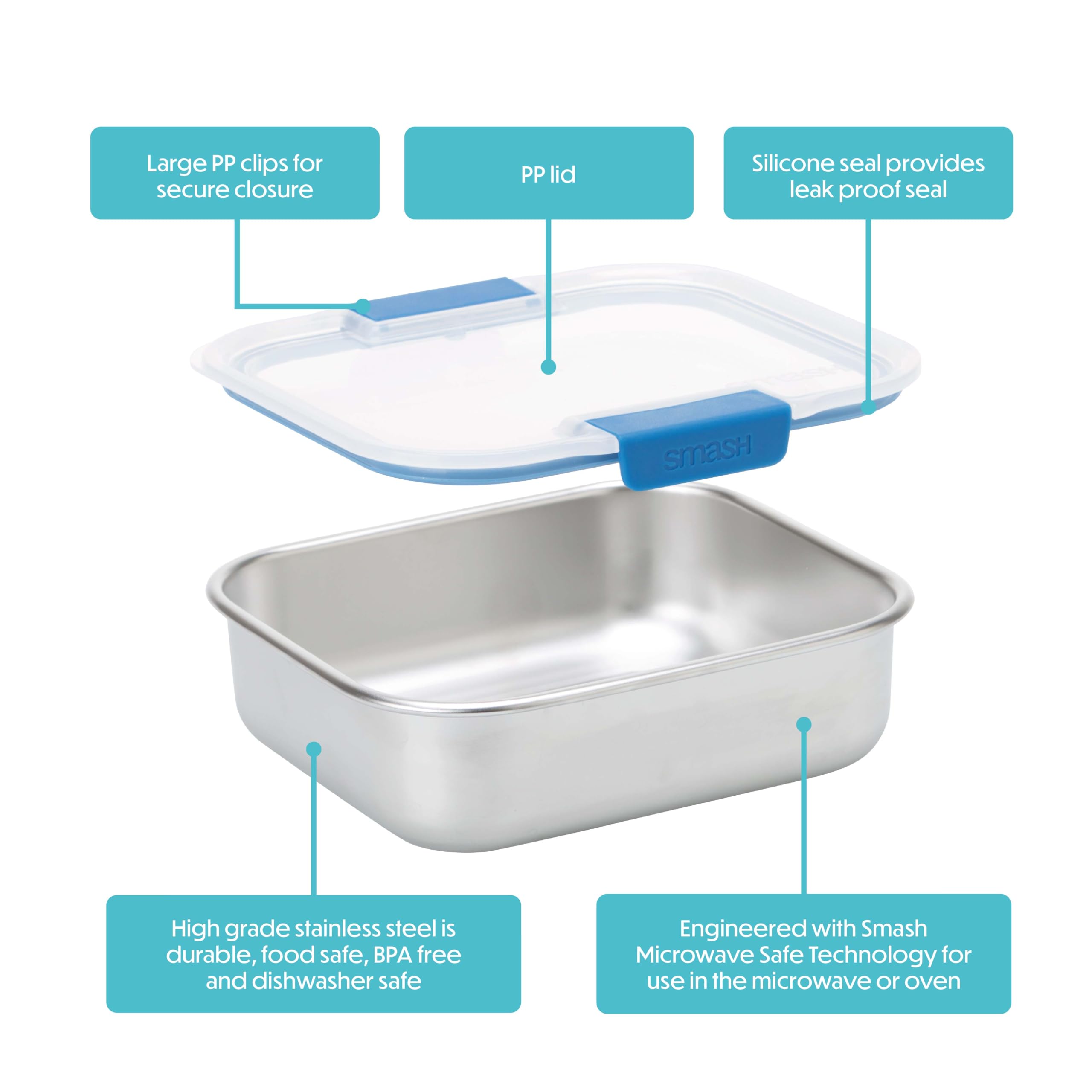 Smash Microwave Safe Stainless Steel Lunch Box - 600ml Capacity | Airtight & Leakproof | Blue 3