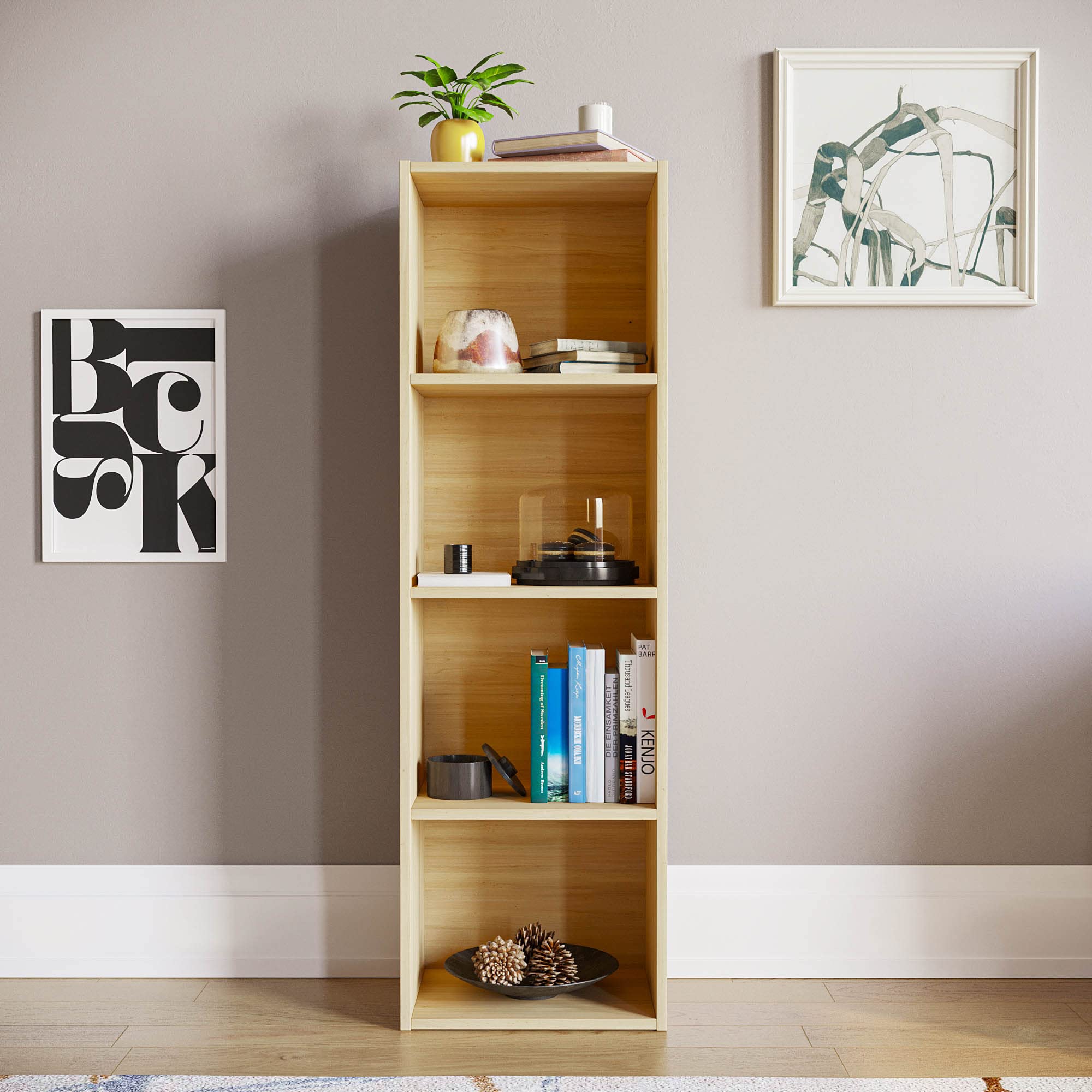 Vida Designs Oxford 4 Tier Cube Bookcase - Oak Wood Shelving | H 106 x W 32 x D 24 cm 2