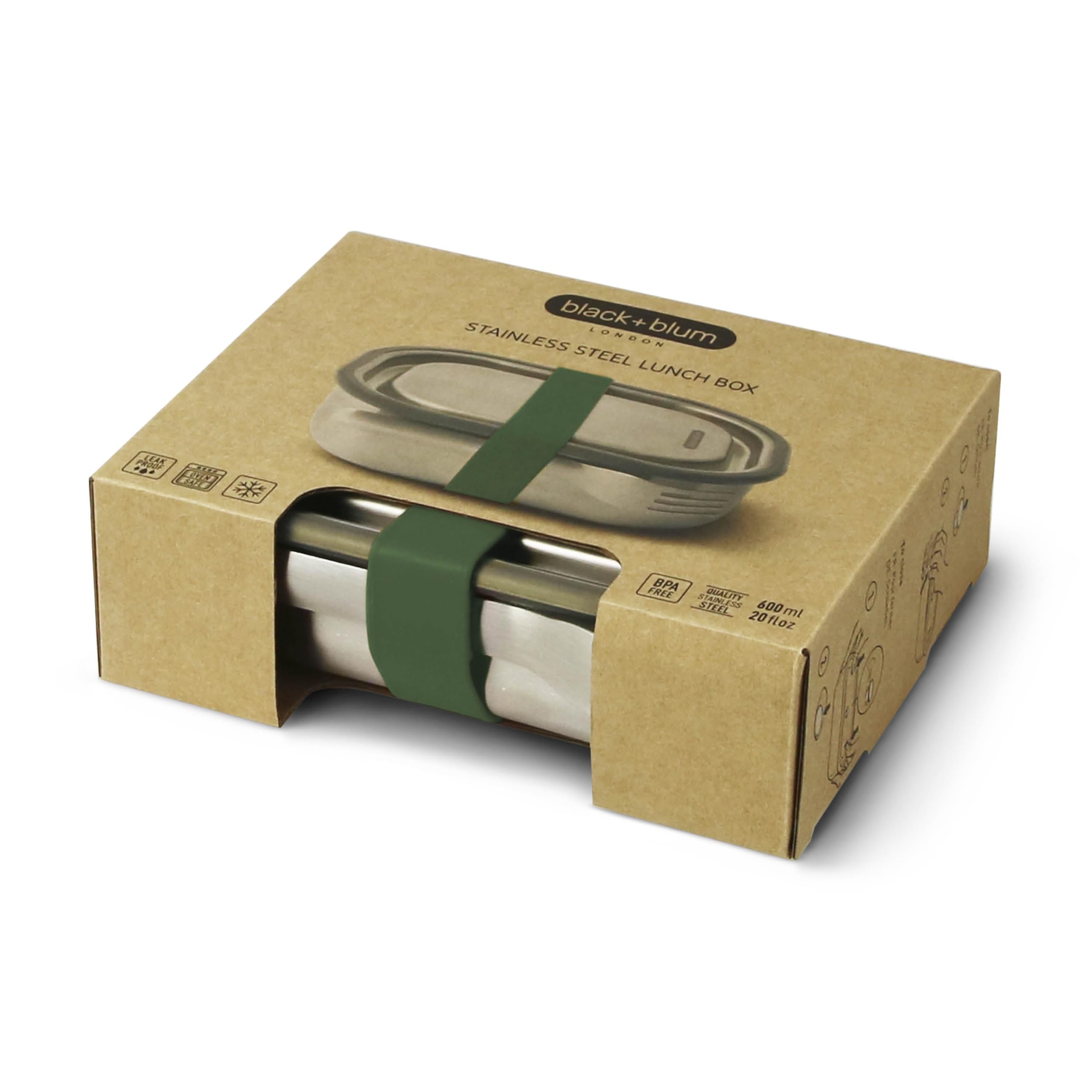 BLACK + BLUM Stainless Steel Lunch Box - 600ml Capacity, Olive, Leak Proof | Includes Fork 8