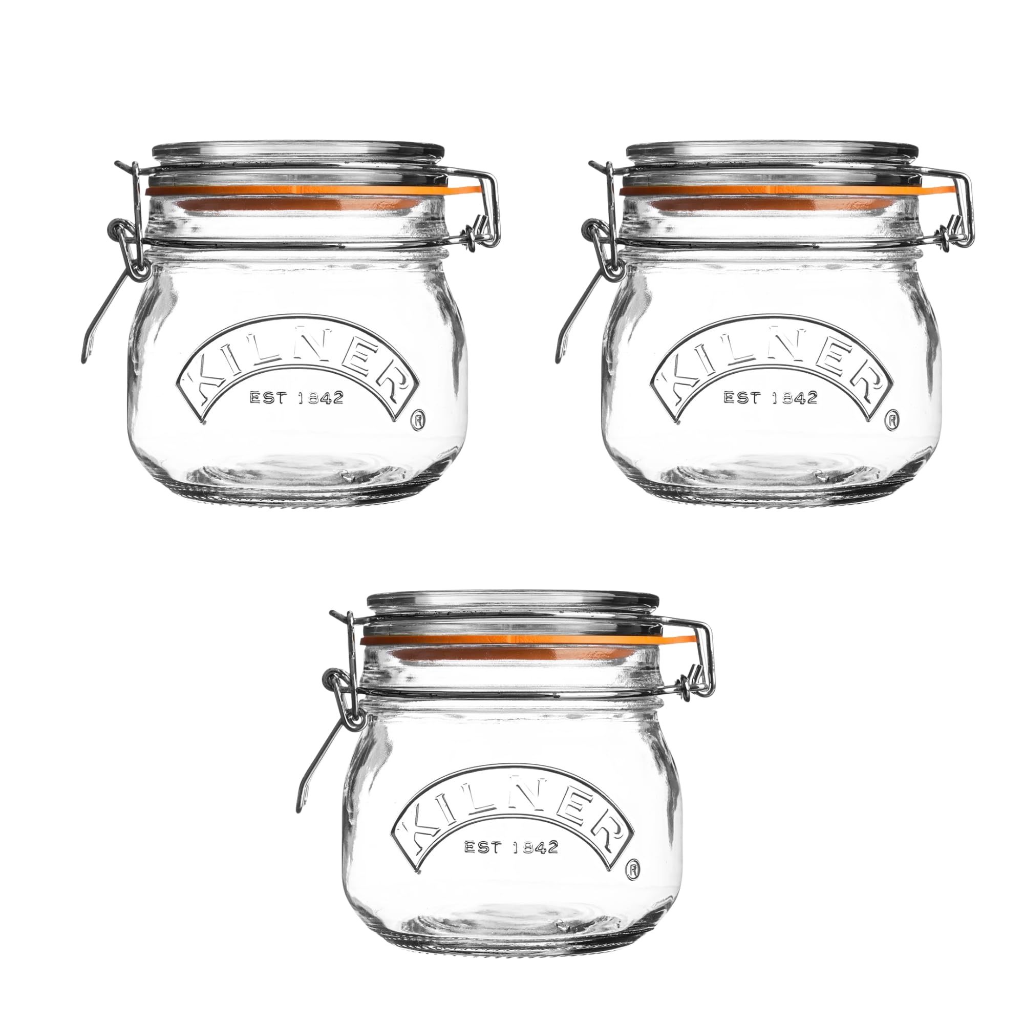 Kilner Set of 3 Round Clip Top Jars - 0.5 Litre Airtight Glass Storage for Preserving & Dry Foods 1