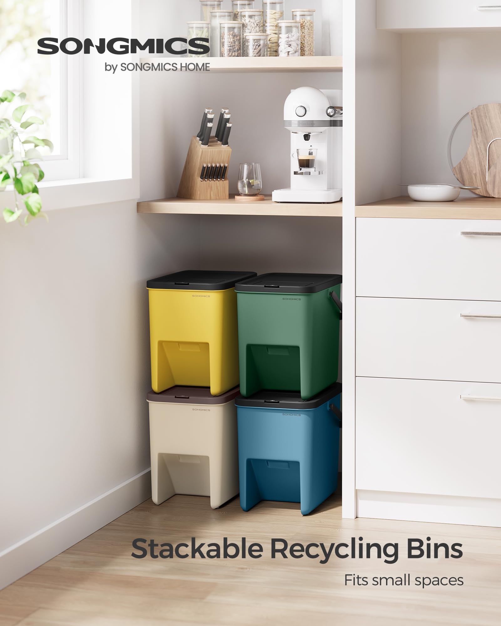 SONGMICS Waste Separation System - Set of 4 Stackable 20L Recycling Bins | Push-to-Open 2