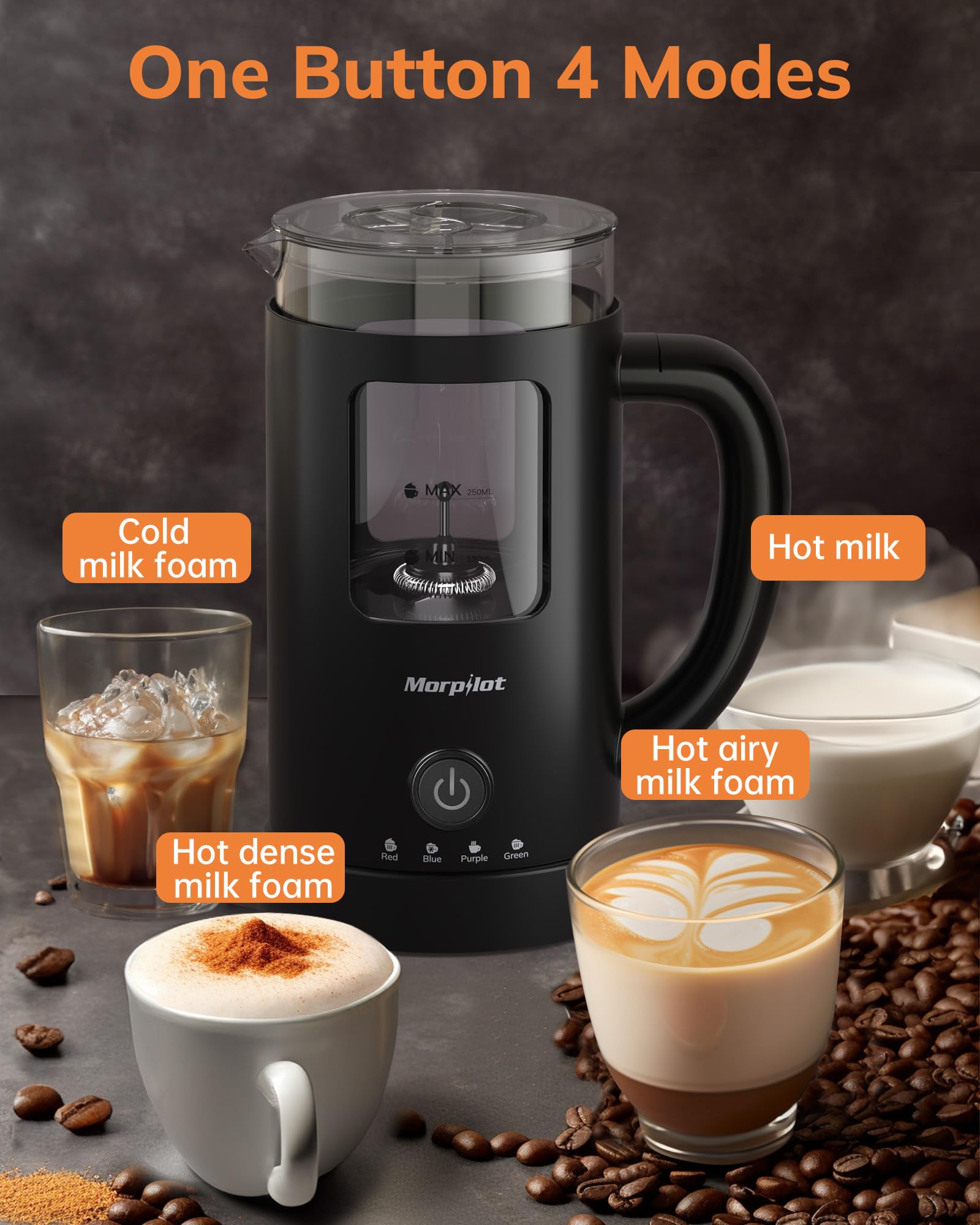 morpilot Automatic Milk Frother - 4-in-1 Functions | 600ML Capacity | Visual Glass Body