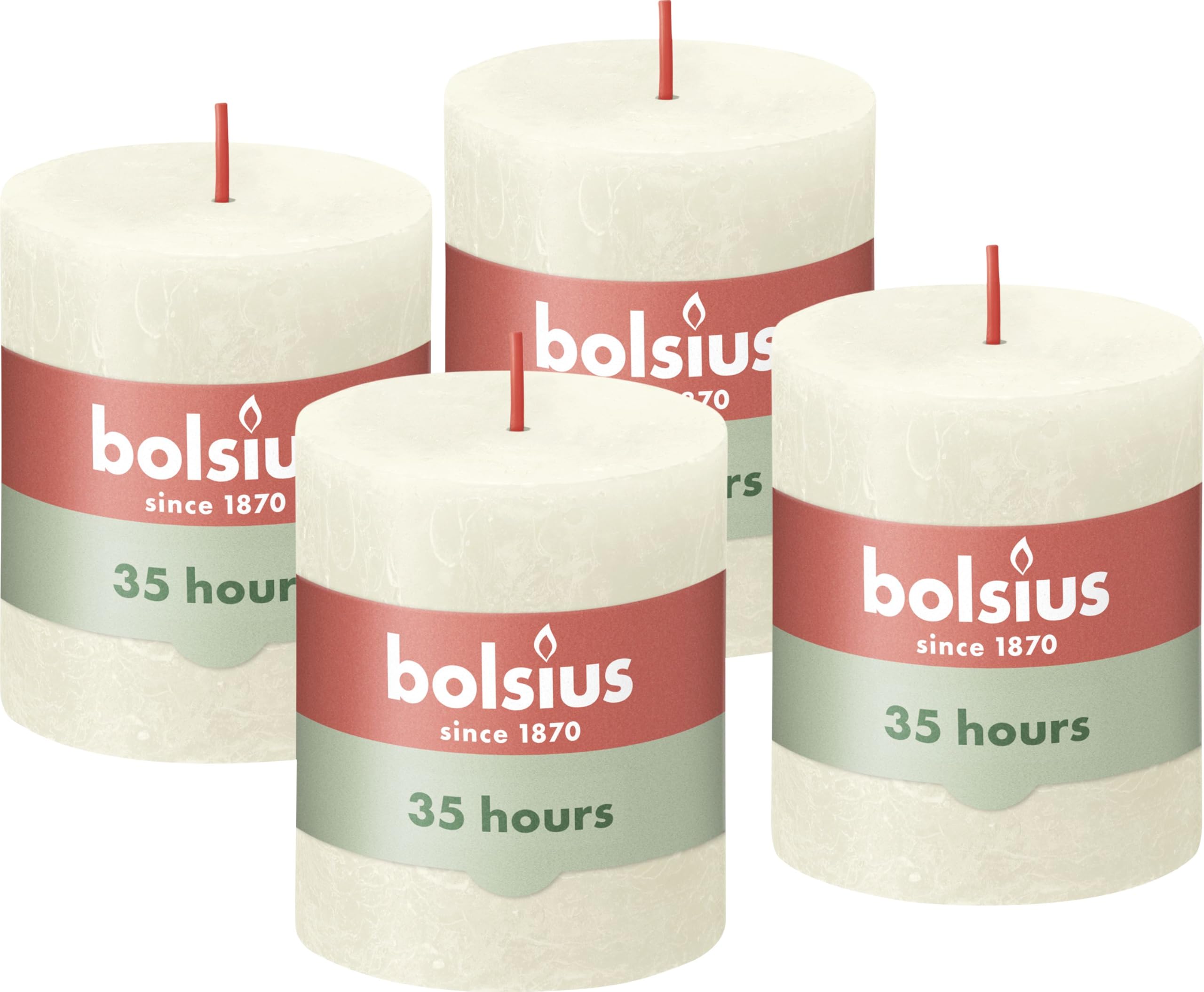 BOLSIUS Rustic Pillar Candle - Ivory | 4 Pack | 35 Hour Burn Time | Unscented