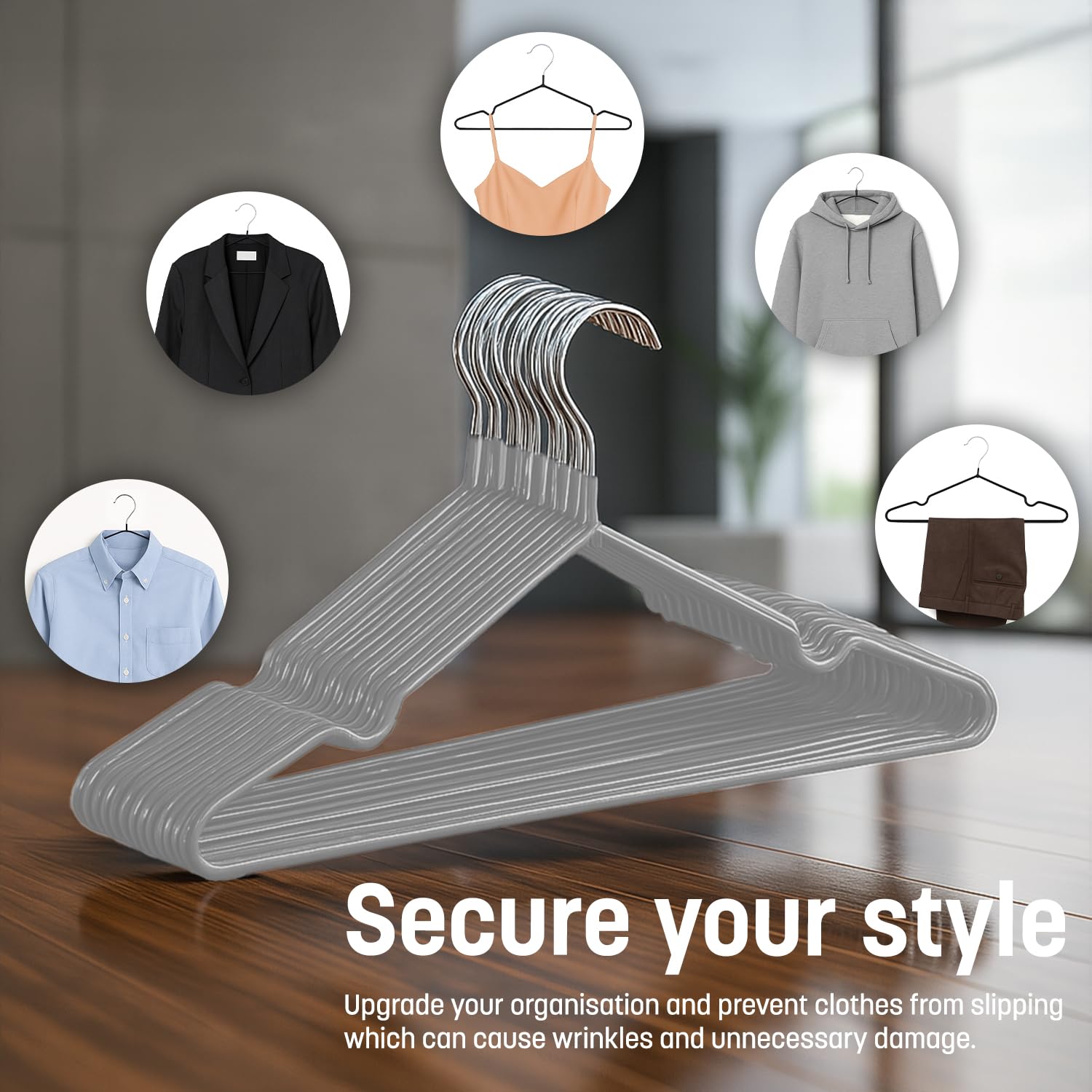 KEPLIN 20x Premium Rubber Coated Metal Hangers - Heavy Duty, Space Saving | Grey | 42 x 0.5 x 19.2 cm 6