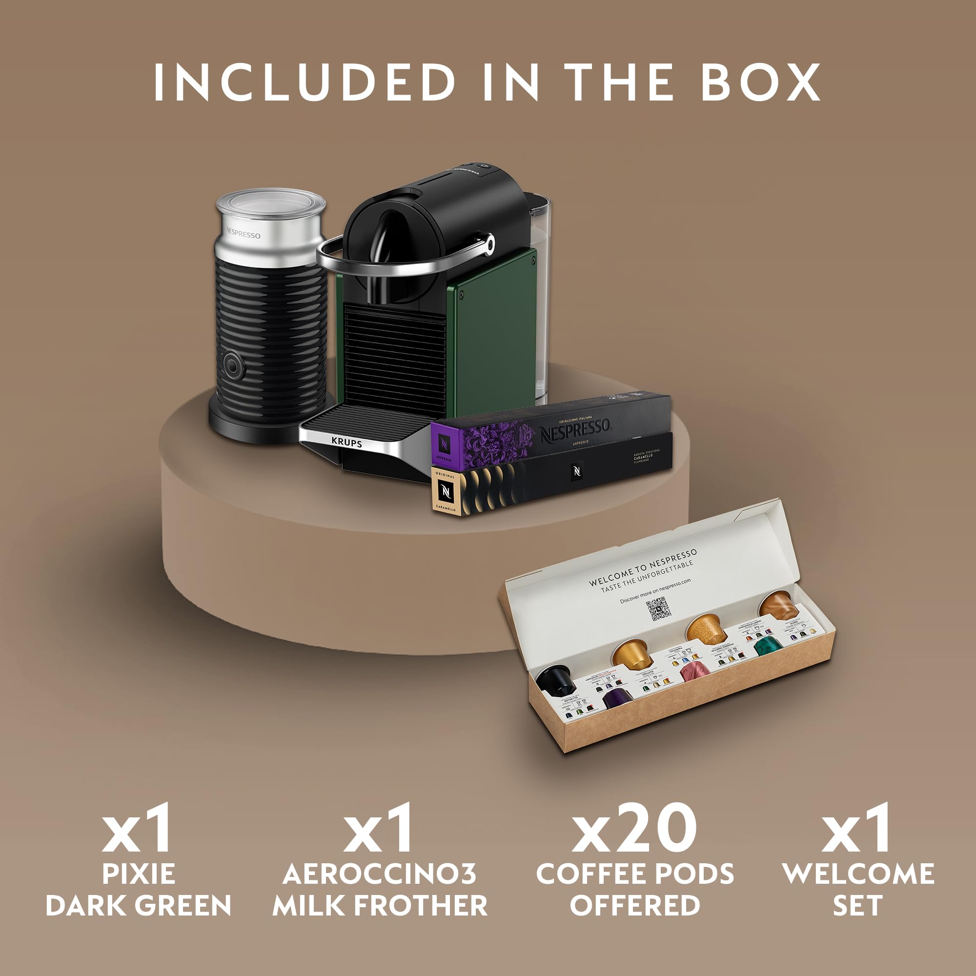 Nespresso Pixie Coffee Pod Machine Bundle by Krups - Dark Green, Milk Frother, 20 Pods Included 6