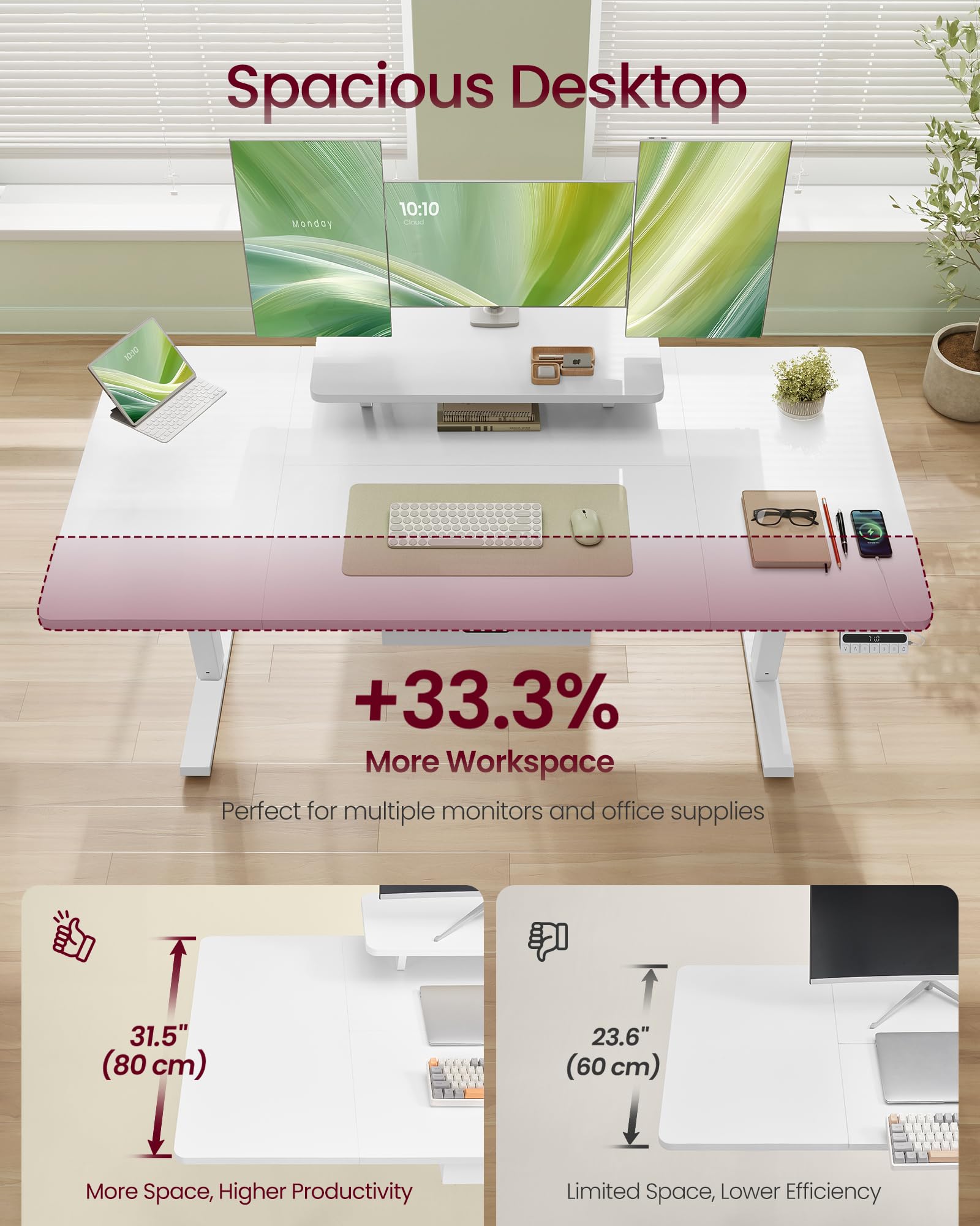 VASAGLE Electric Standing Desk - Height Adjustable 140 x 70 cm | 3 Memory Presets | Cloud White 4