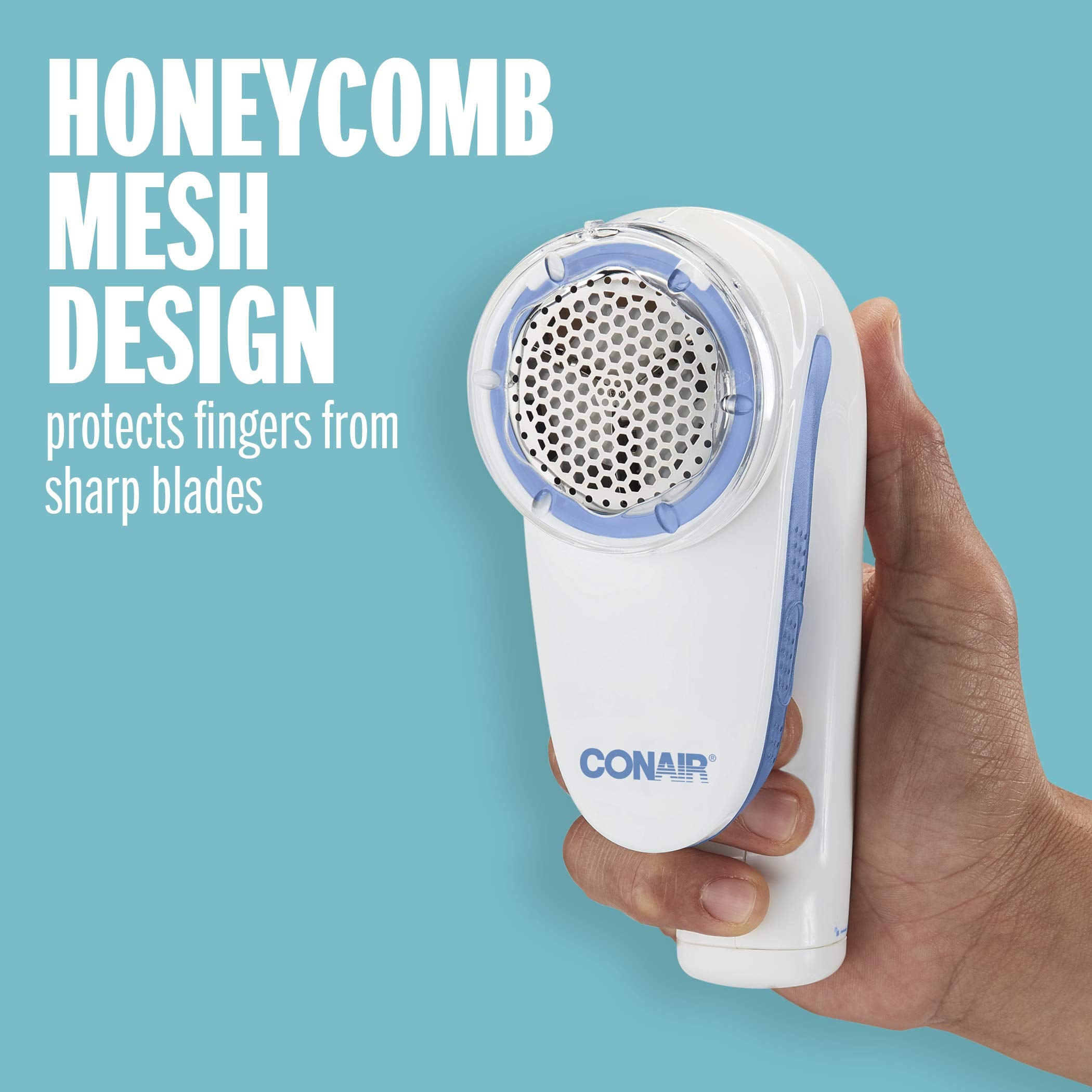 Conair Fabric Shaver - Battery Operated | Large 2" Head | 3 Depth Settings | White/Blue 4