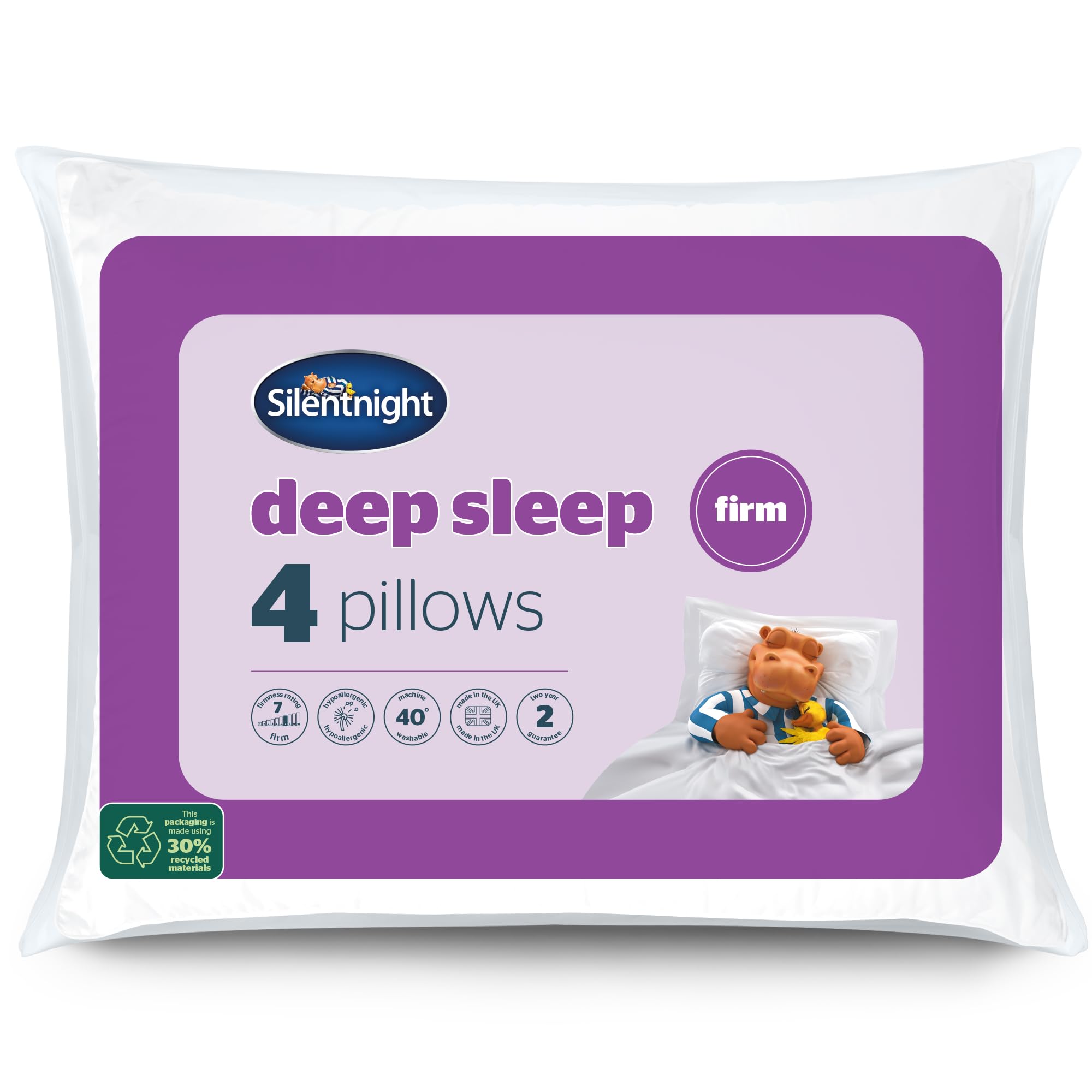 Silentnight Deep Sleep Firm Pillows - Firm Support for Side Sleepers | Microfibre | Pack of 4 1