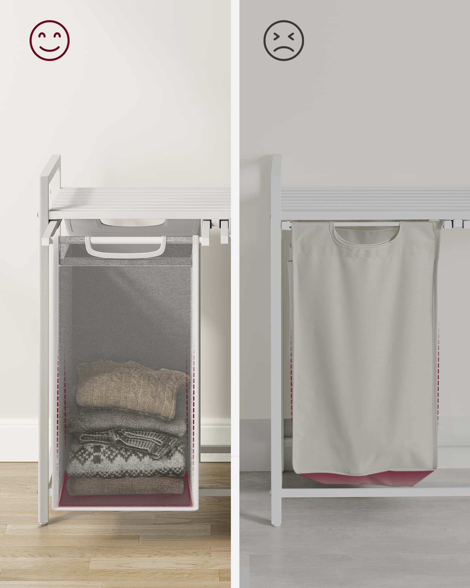 VASAGLE 2-Compartment Laundry Basket Hamper with Pull-Out Liners and Storage Shelf | 92 L Capacity 7