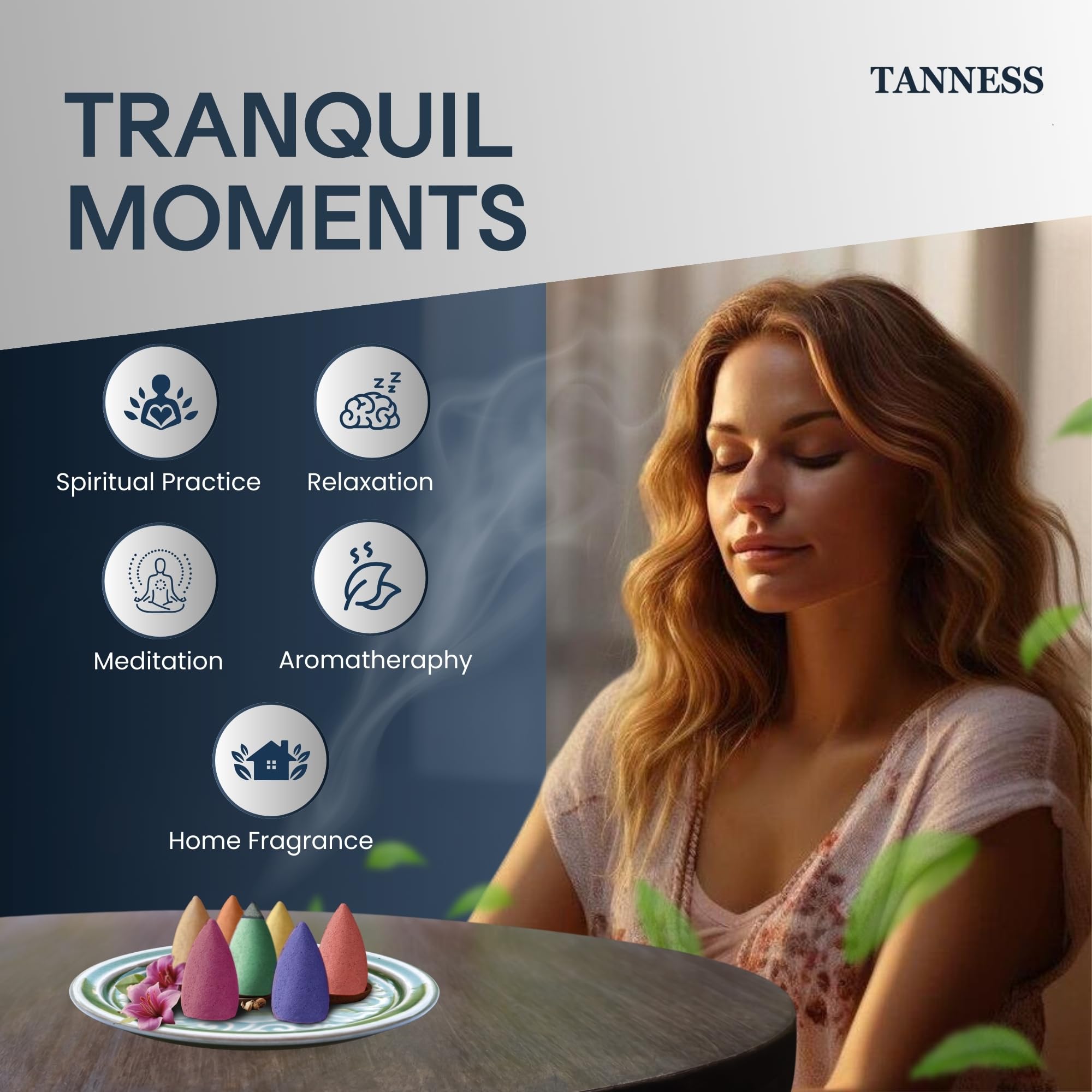 TANNESS 100 PCS Backflow Incense Cones - 10 Mixed Natural Scents | Relaxation & Air Purification 3