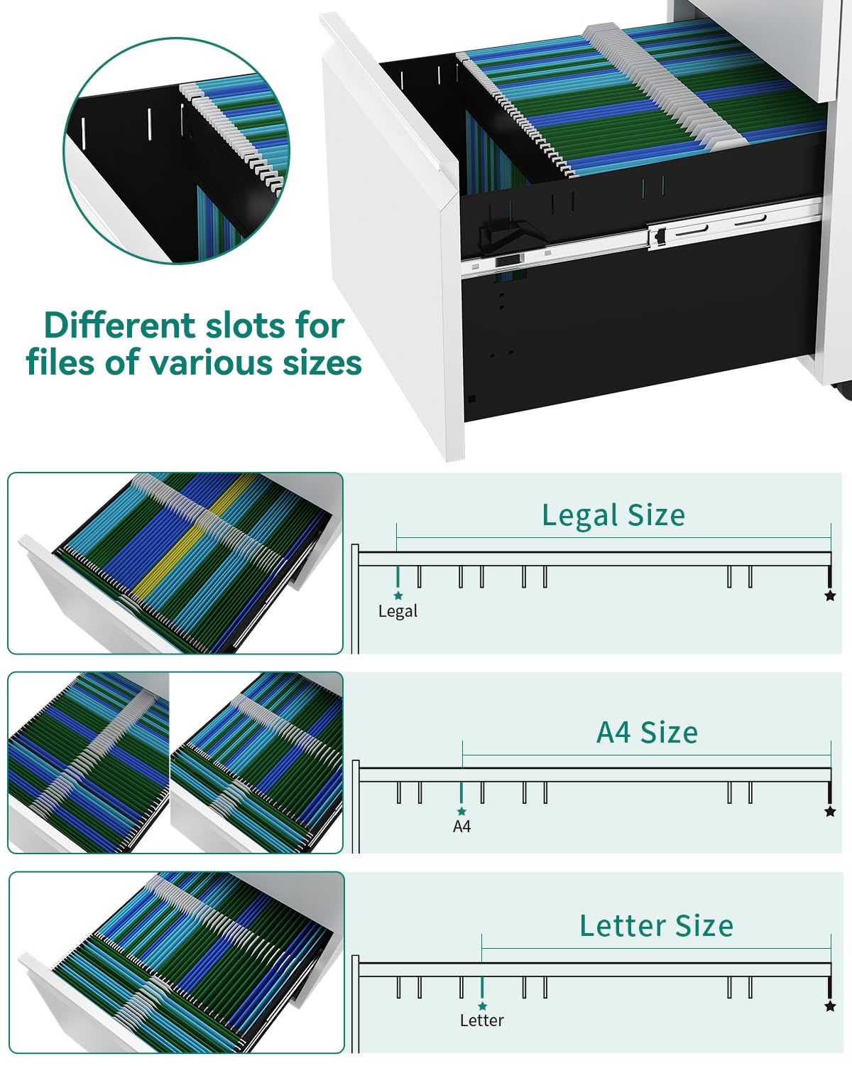YITAHOME Mobile Filing Cabinet - 2 Lockable Drawers | Steel Construction | White | 51x39x71cm 5