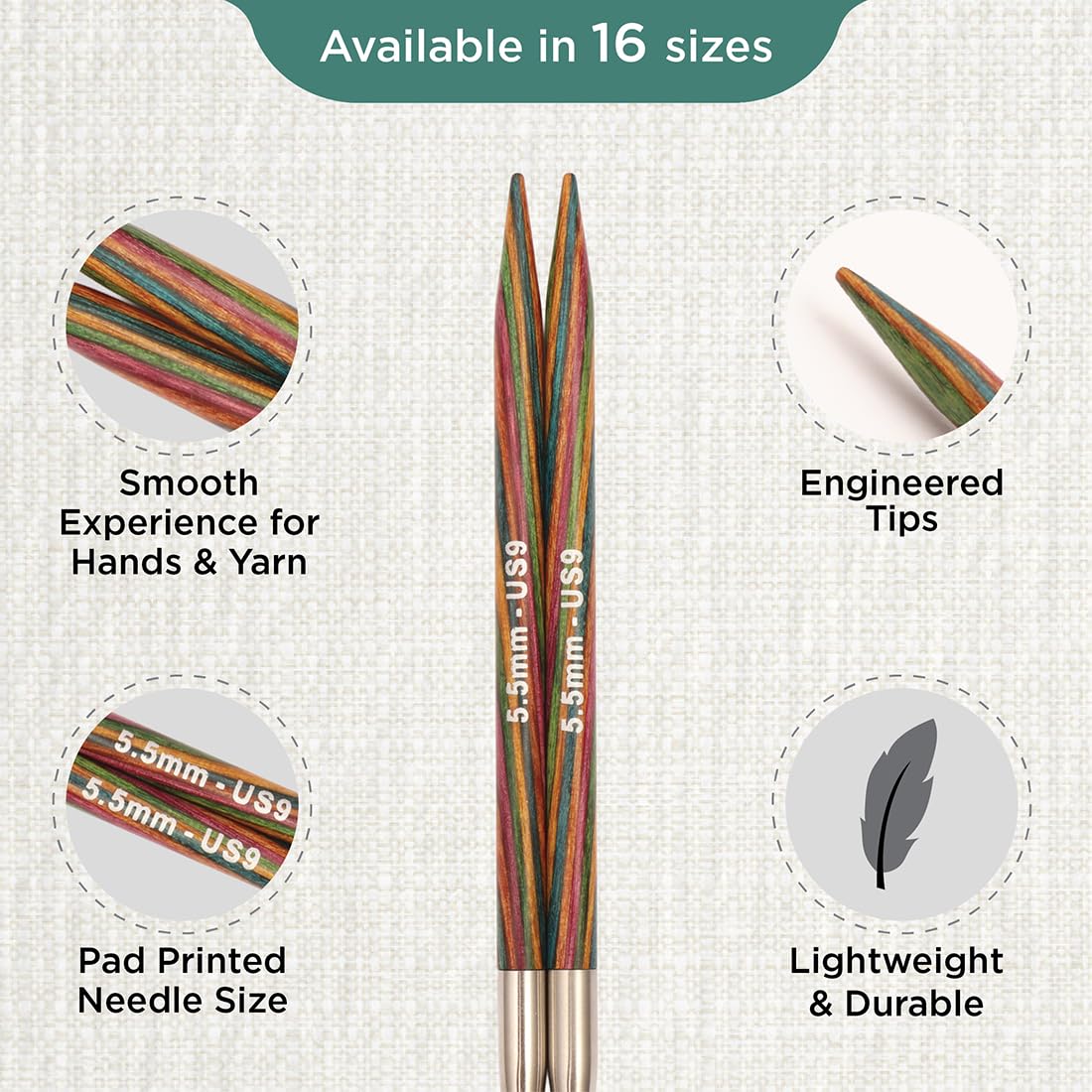KnitPro Symfonie Interchangeable Circular Knitting Needles - 5.5 mm | Birch Wood | Multicolour 3