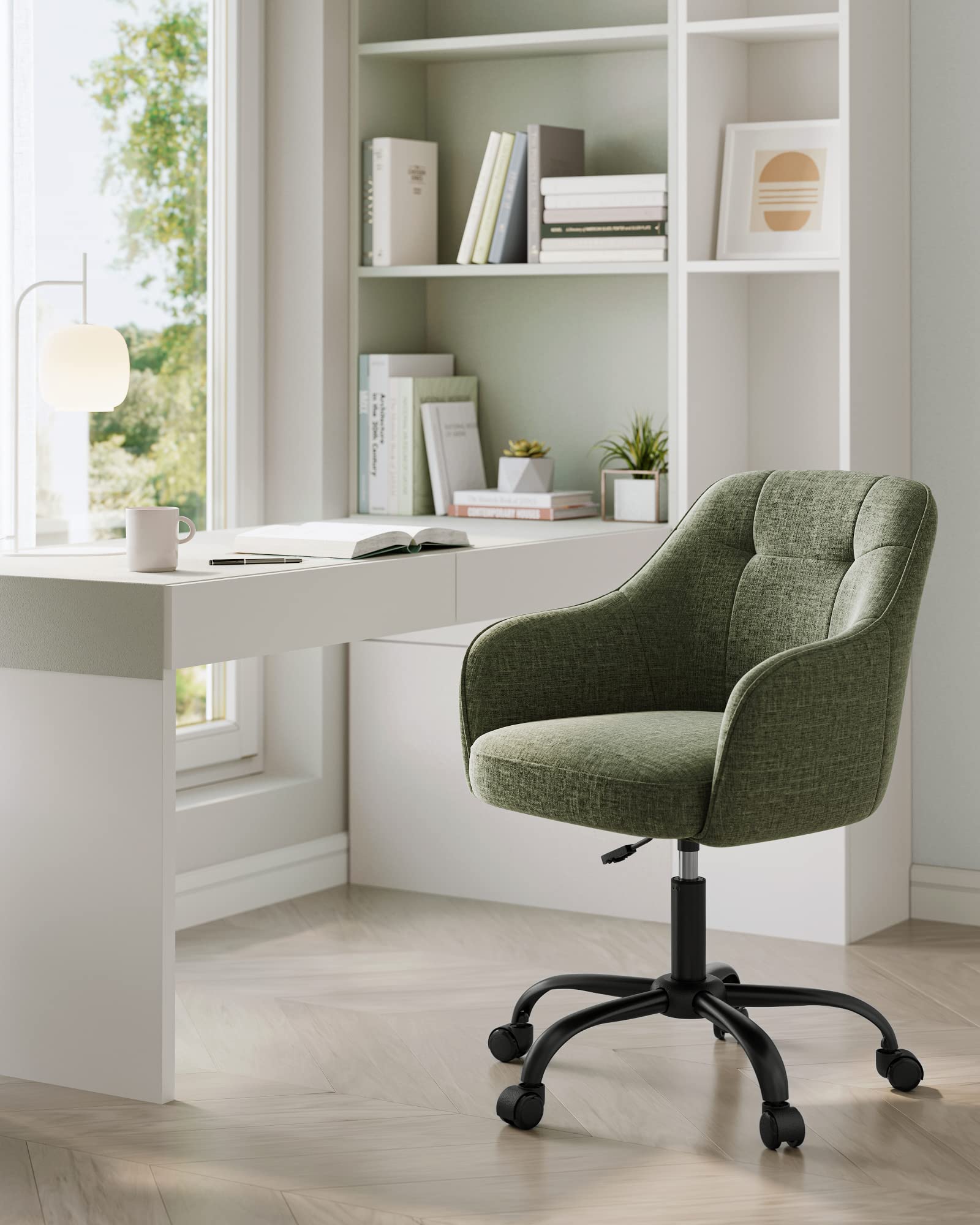 SONGMICS Office Chair - Adjustable Height Swivel Design | 110 kg Load Capacity | Green Cotton-Linen 4