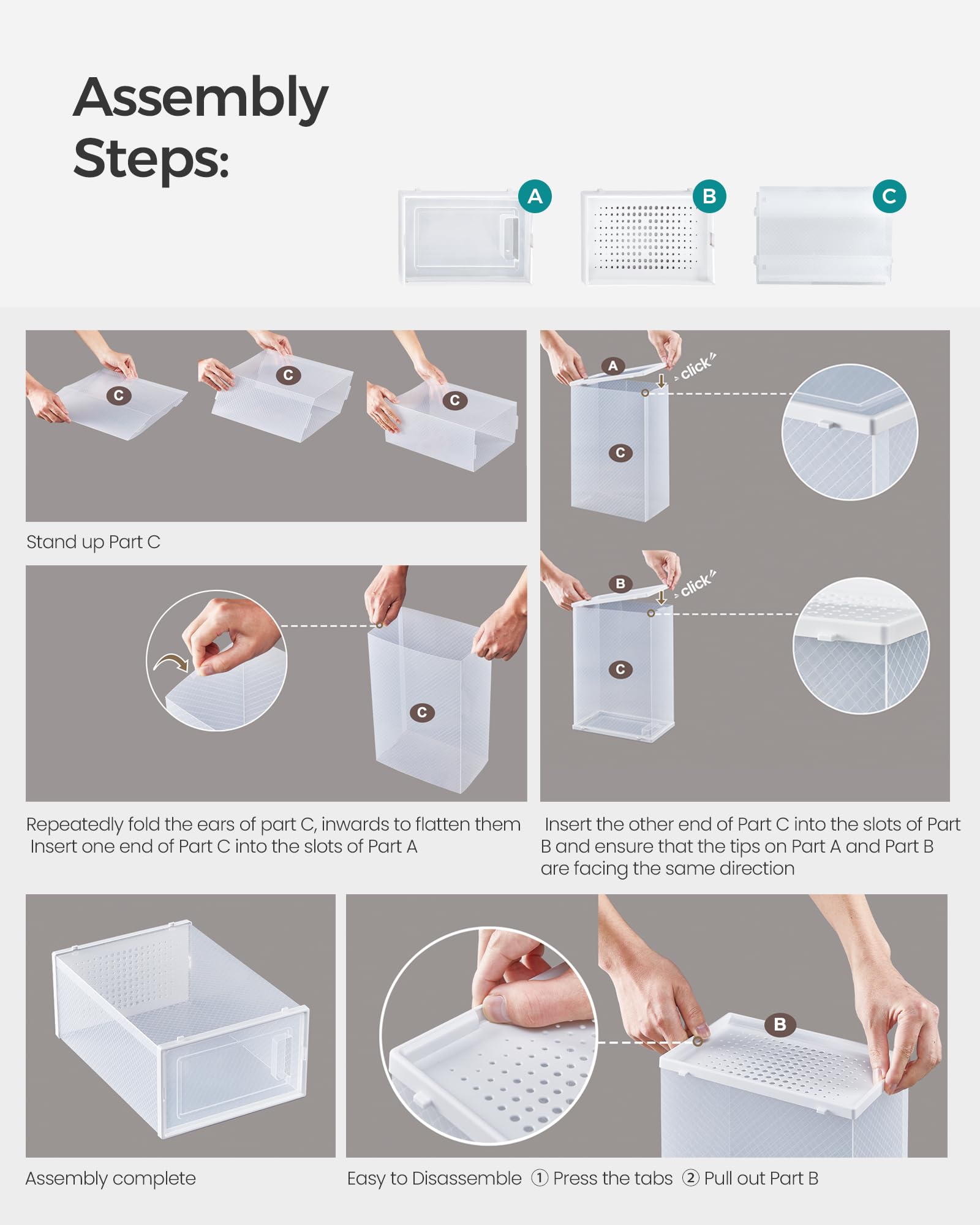 SONGMICS Shoe Boxes - Pack of 15 Stackable Organisers | Fits UK Size 9 | Foldable 7