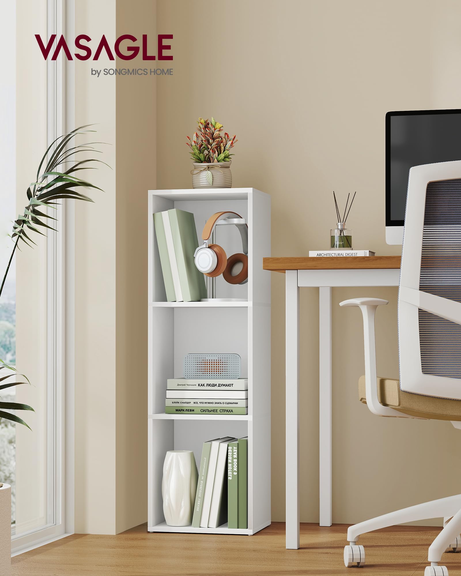 VASAGLE CUSTOS Collection Bookshelf - 3-Tier Cube Storage | Cloud White | 24 x 30 x 94.8 cm 2