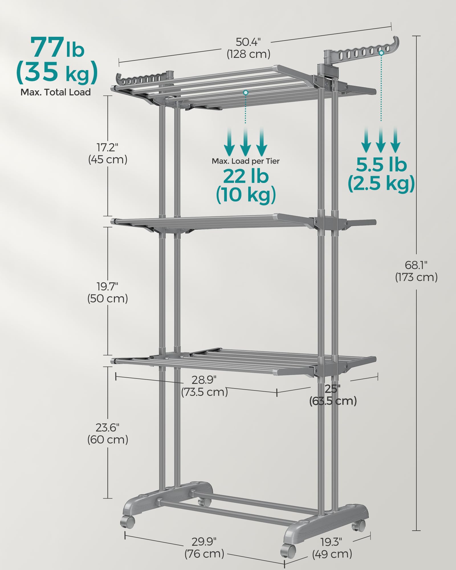 SONGMICS Large Clothes Drying Rack - 4-Tier Foldable Airer | 35 kg Capacity | Stainless Steel 7