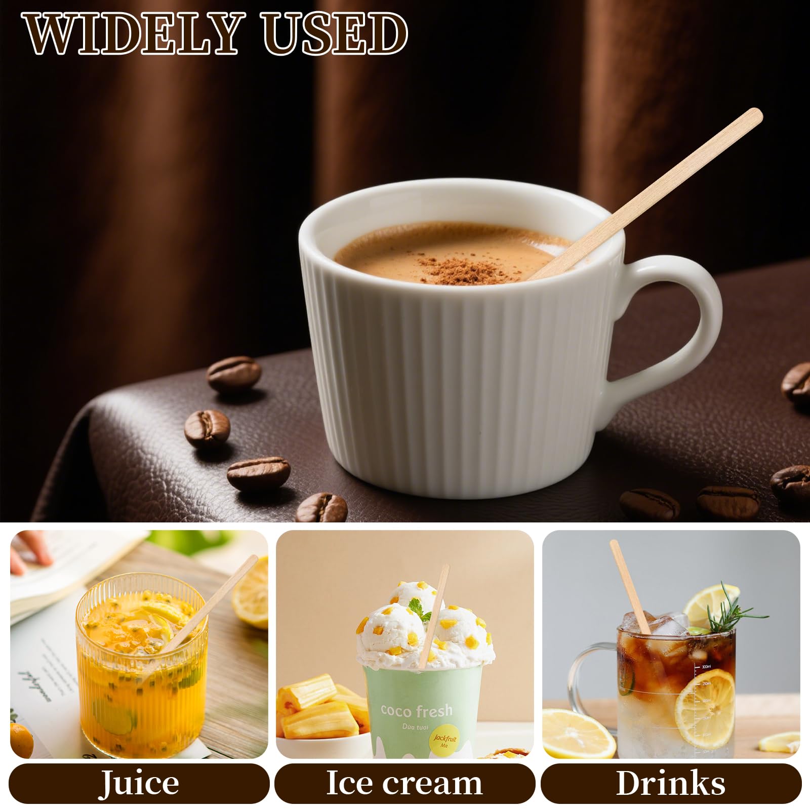 MOXYOY 100 Pcs Wooden Coffee Stirrers - 5.5 Inch Natural Wood Sticks for Hot & Cold Drinks 3