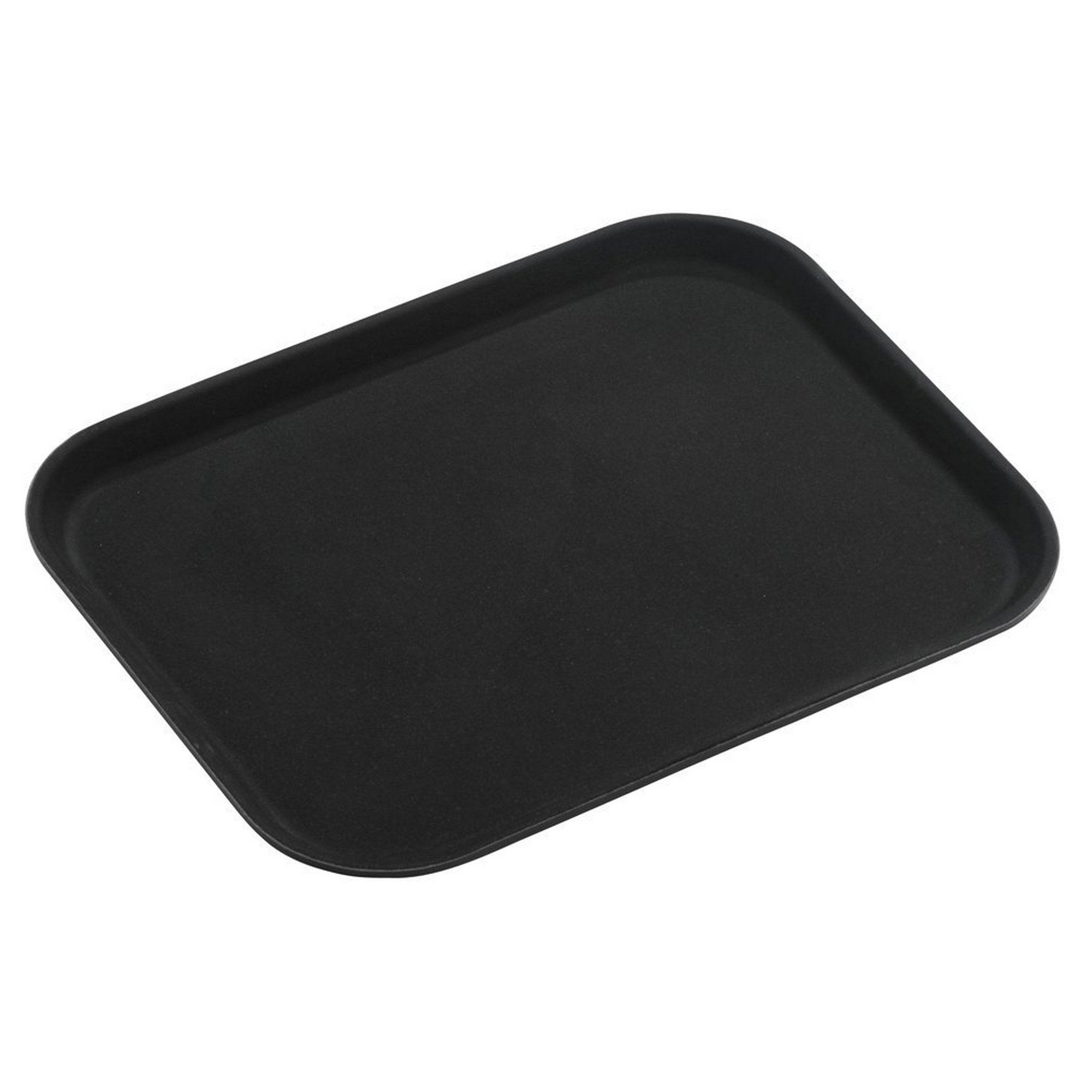 Grunwerg PN-1216 Plastic Rubberized Anti-Skid Serving Tray - Rectangular 40 x 30 cm, Black 2