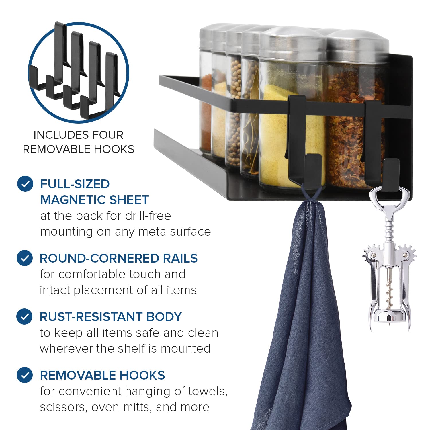joeji's Kitchen Magnetic Spice Racks - Set of 2, Zinc-Coated Steel, Holds 2.5 kgs | Black 3