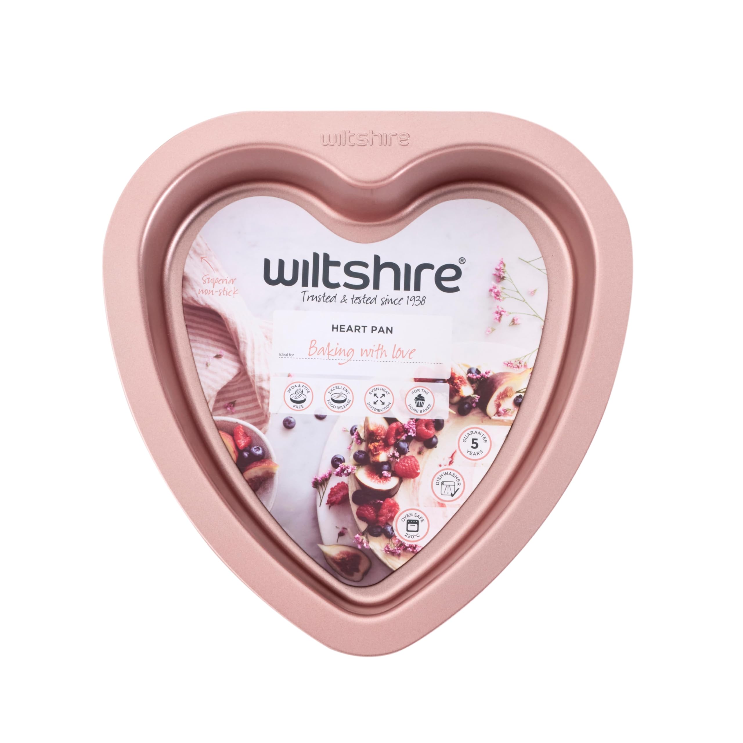 Wiltshire Rose Gold Heart Cake Pan - 19cm Non-Stick Carbon Steel | Oven Safe up to 220°C 1