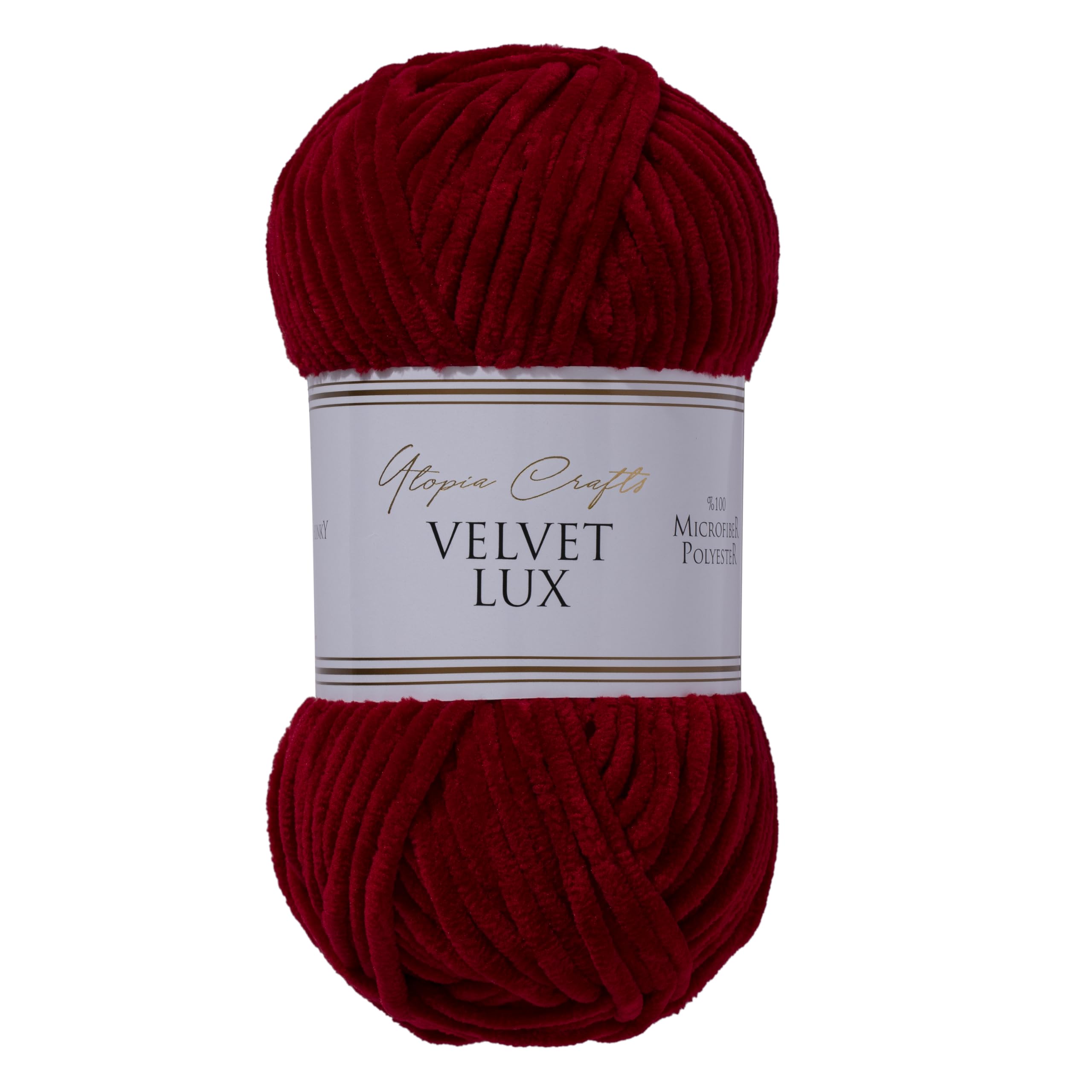 Utopia Crafts Velvet Lux Chenille Chunky Yarn - Super Soft Polyester for Knitting & Crochet | 100g Dark Scarlet 1