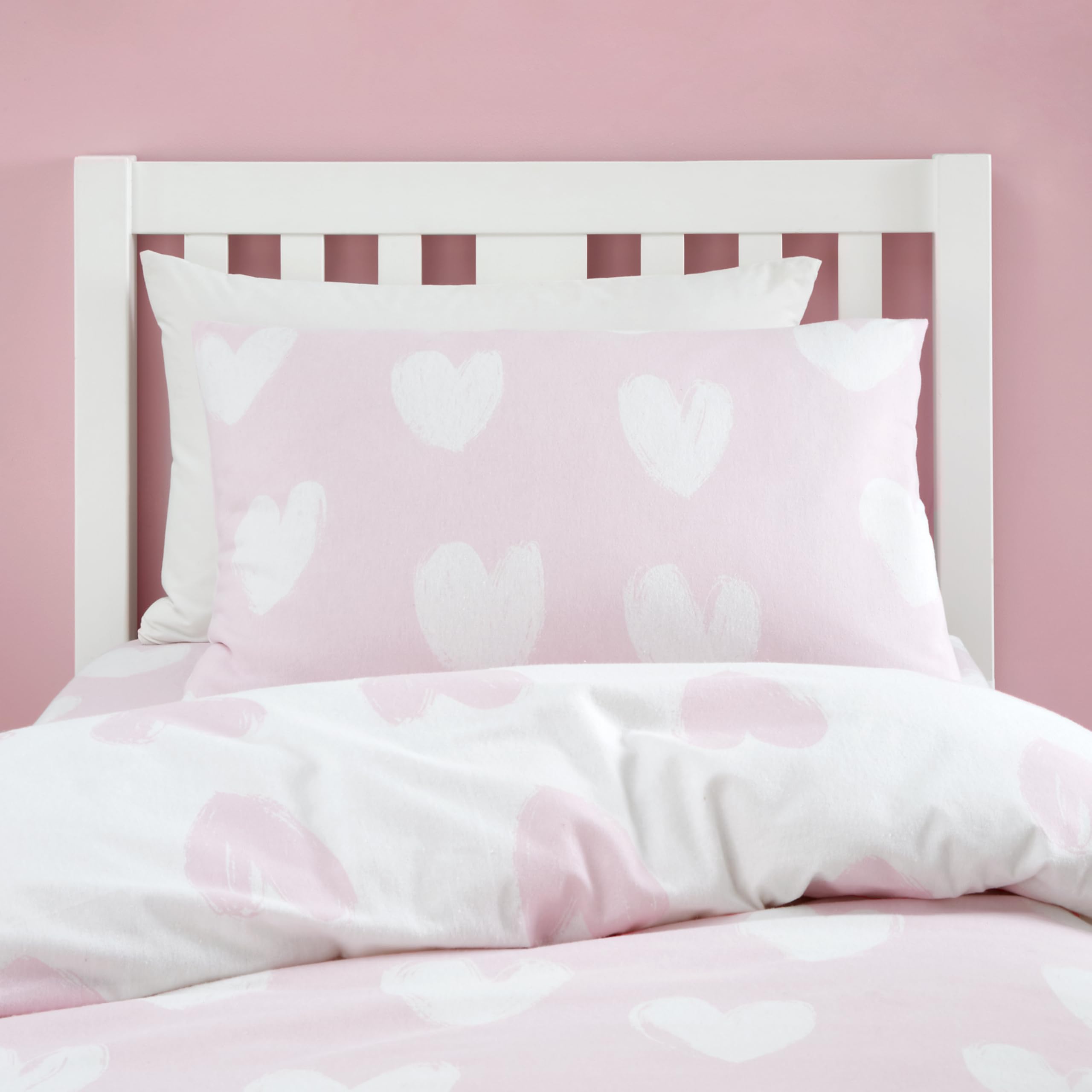 Catherine Lansfield Brushed Cotton Hearts Reversible Single Duvet Cover Set | Pink | 100% Cotton 3