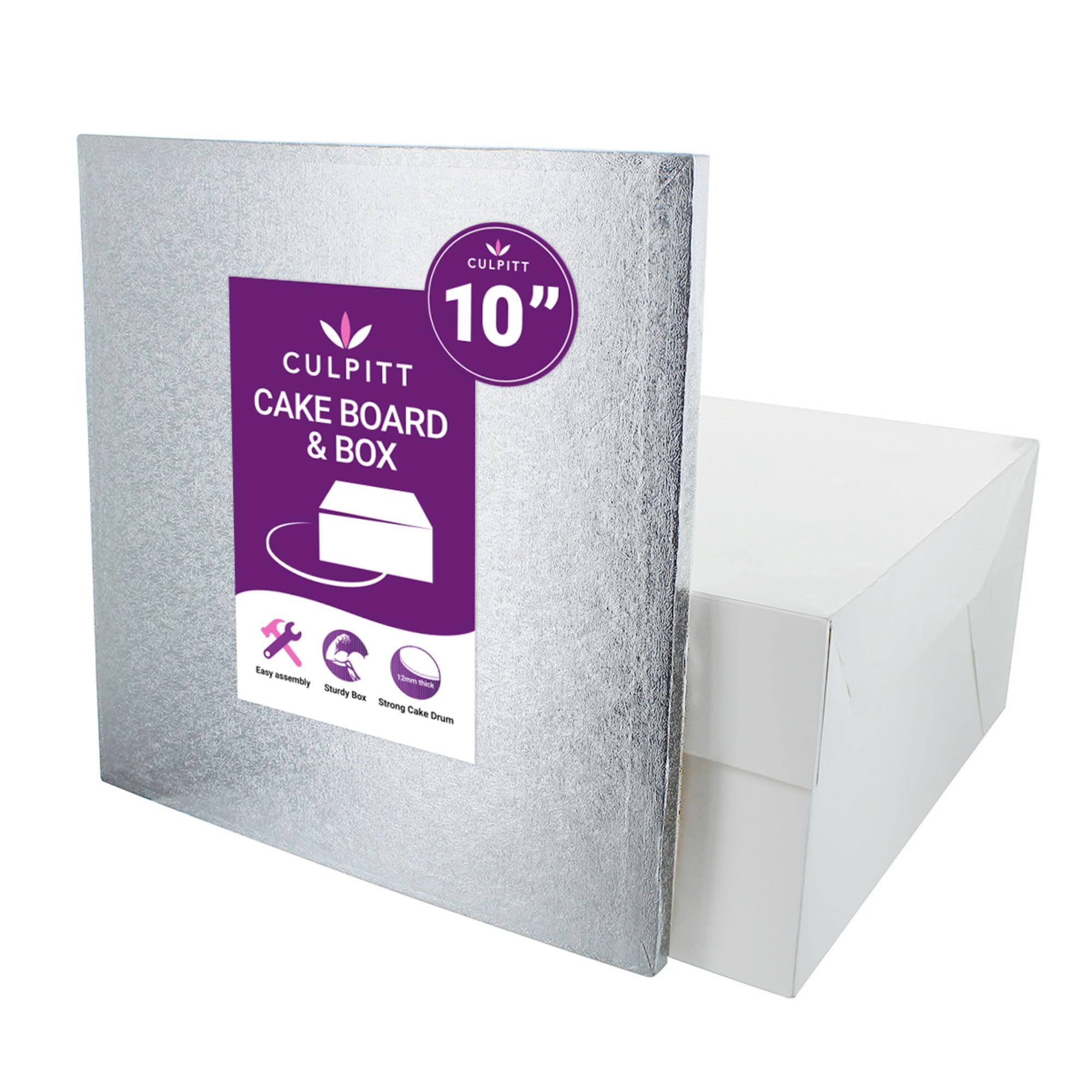 Culpitt 10 Inch Square Cake Drum Board & White Cake Box Combo | Sturdy Support 1