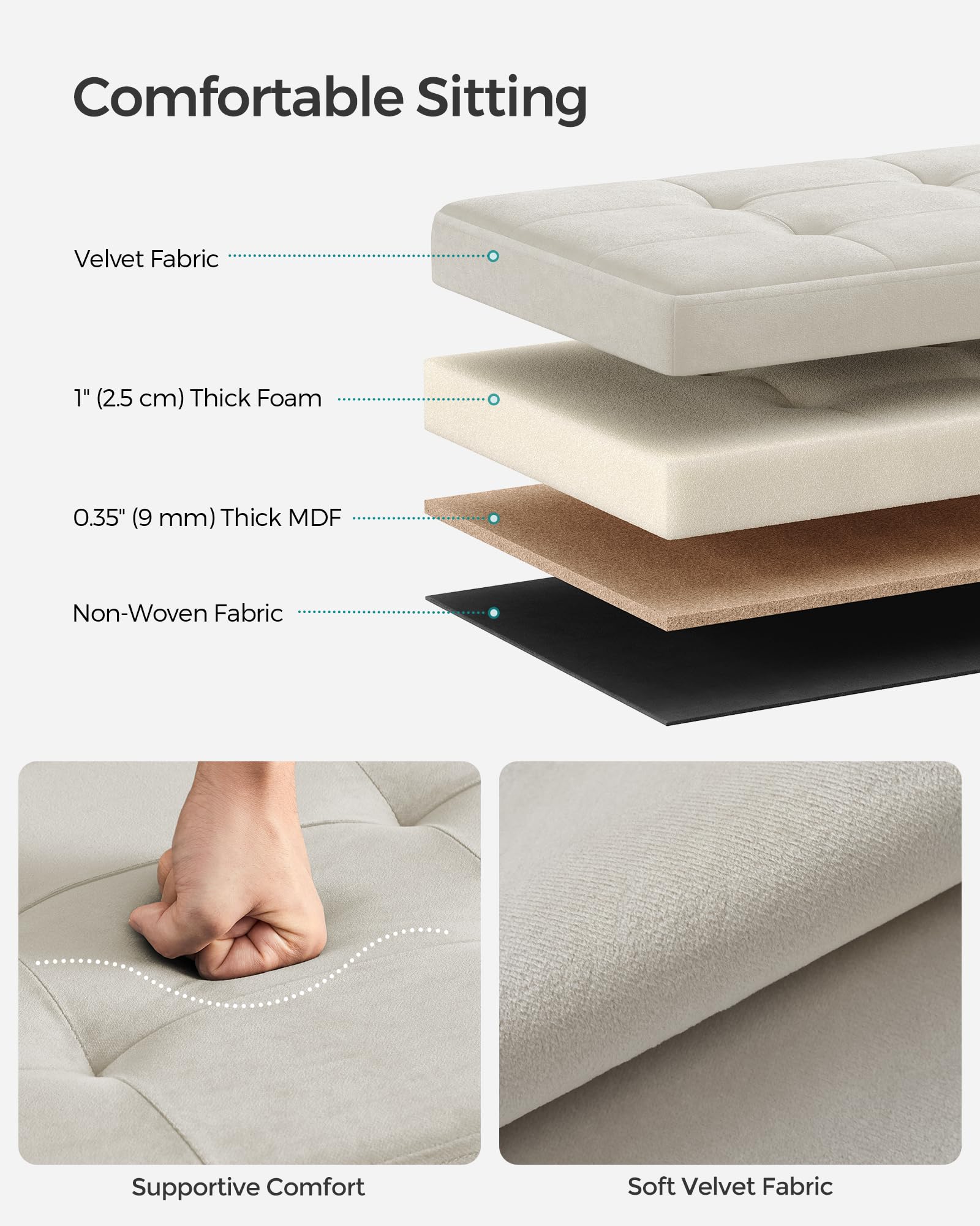 SONGMICS Storage Ottoman - Foldable Bench with 131L Capacity | Cream White | 38D x 110W x 38H cm 5