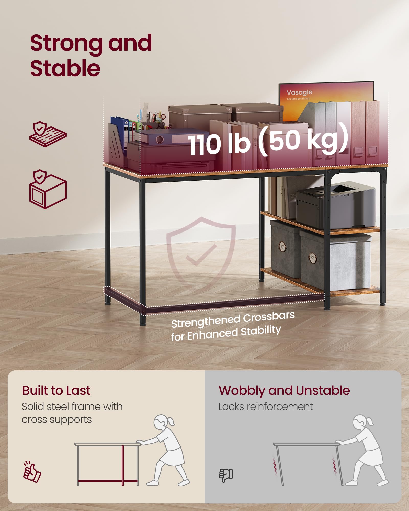 VASAGLE L Shaped Corner Desk - Reversible Storage | Built-In Charging | 120 x 80 cm 7