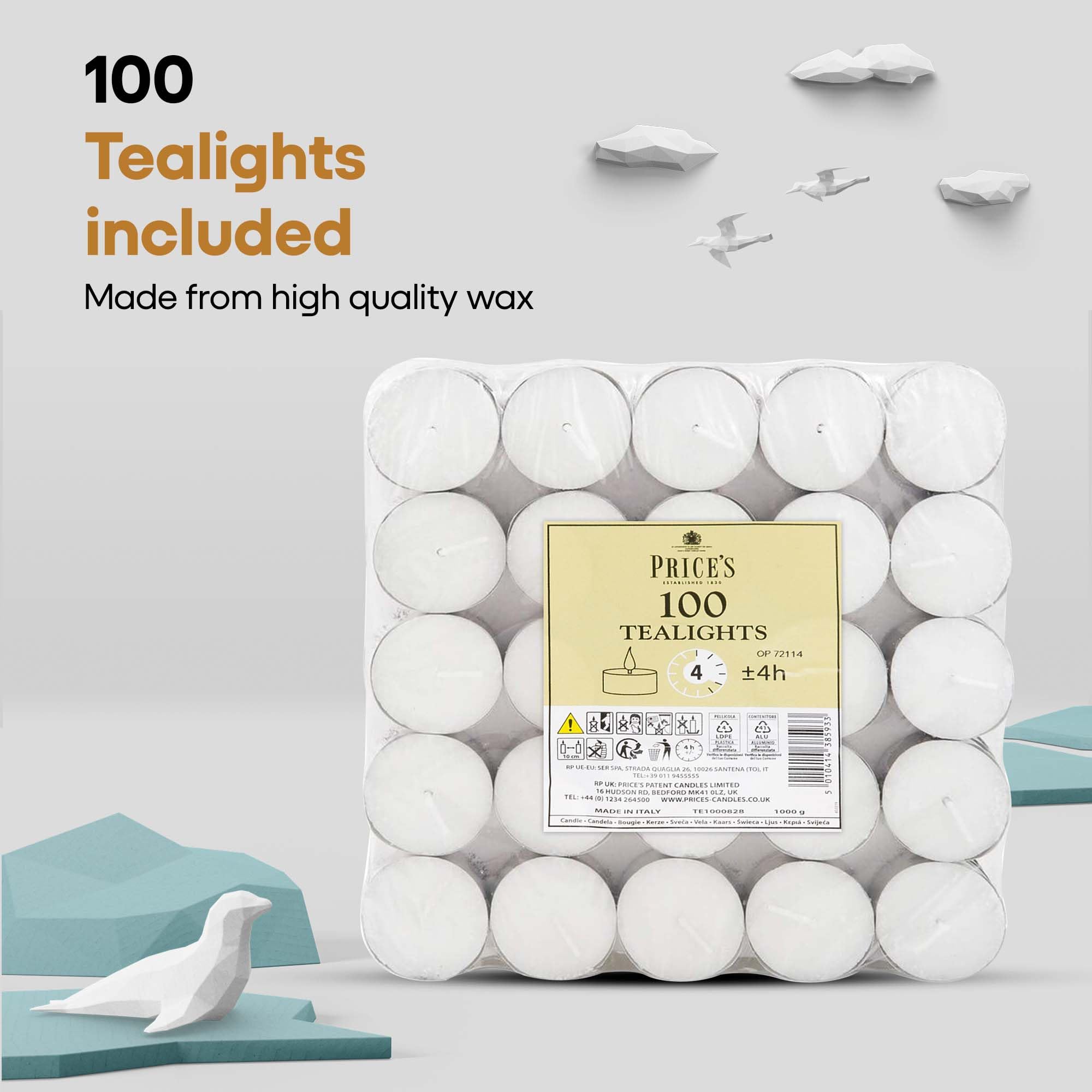 Price's Candles 100 Pack Tea Light Candles - 4 Hour Burn Time | Vegan & Kosher Friendly 7